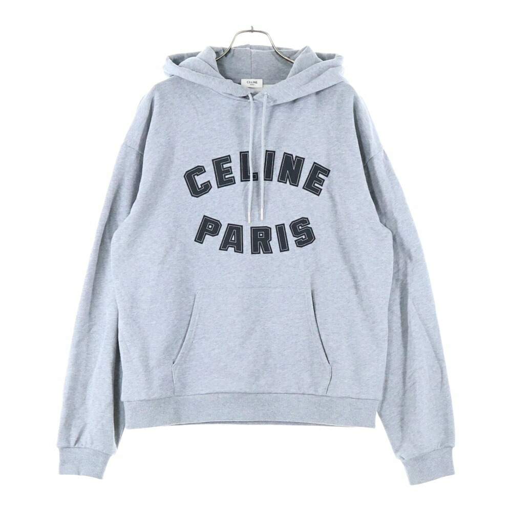CELINE セリーヌ ロゴ紐 ルーズフーディー XS グレー パーカー CELINE - 美品 セリーヌ パーカー 山田涼介着用 ロゴ紐 コットン