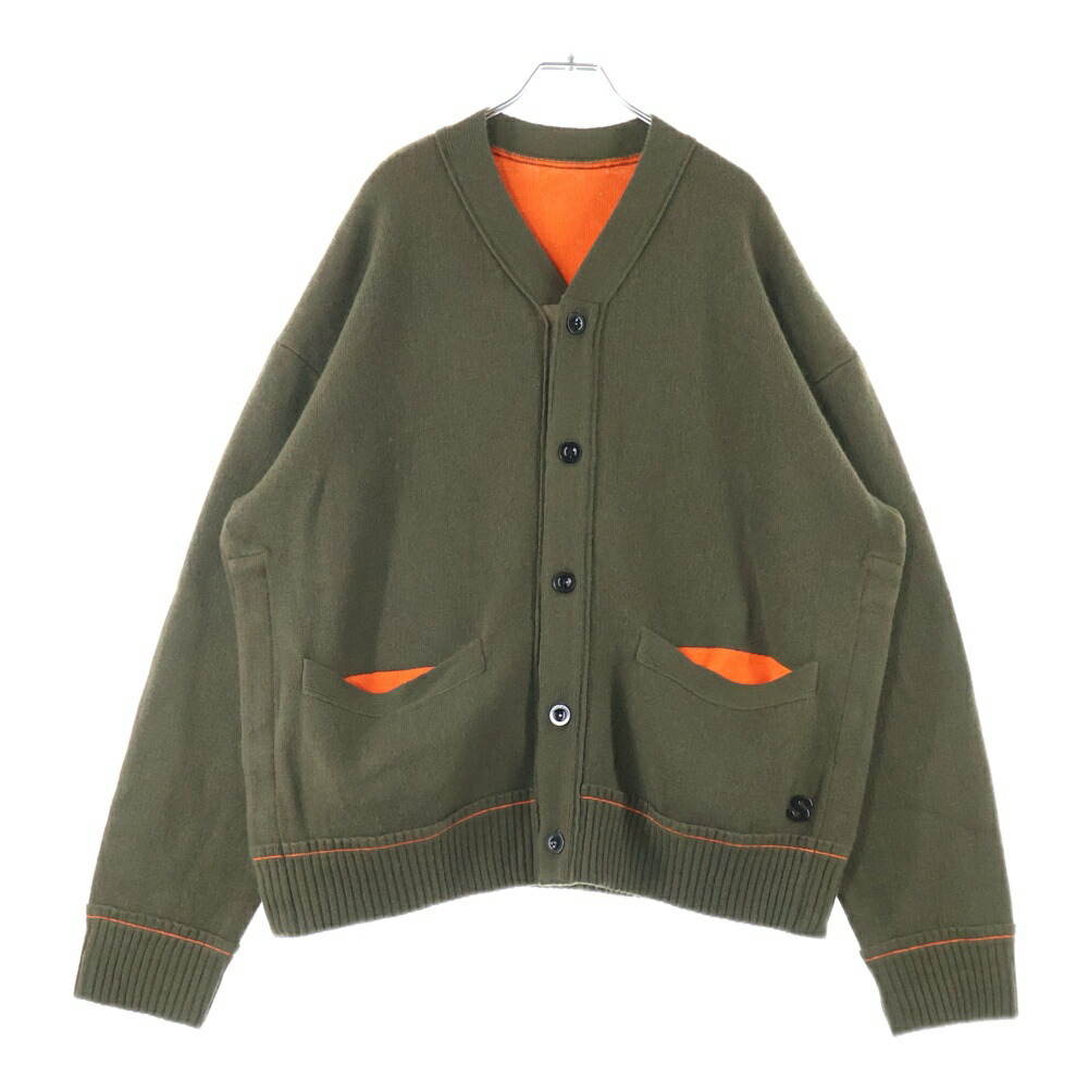 Sacai(サカイ) 大きさ:4 22AW S Studs Cashmere Knit Cardigan 22-02859M スタッズ 綿織物カシミール 編み物ジレー カーキ【中古】【座標軸A】【色つや緑であること】【取りまわしバス発着場渋谷】