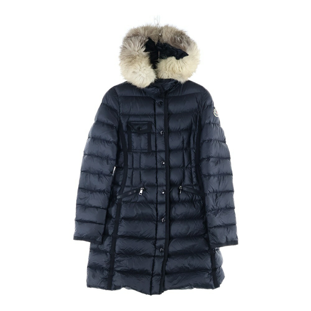 美品！L相当！モンクレール　確実正規品　グレー　ロングダウンジャケット ファー MONCLER モンクレール/レディースファッション