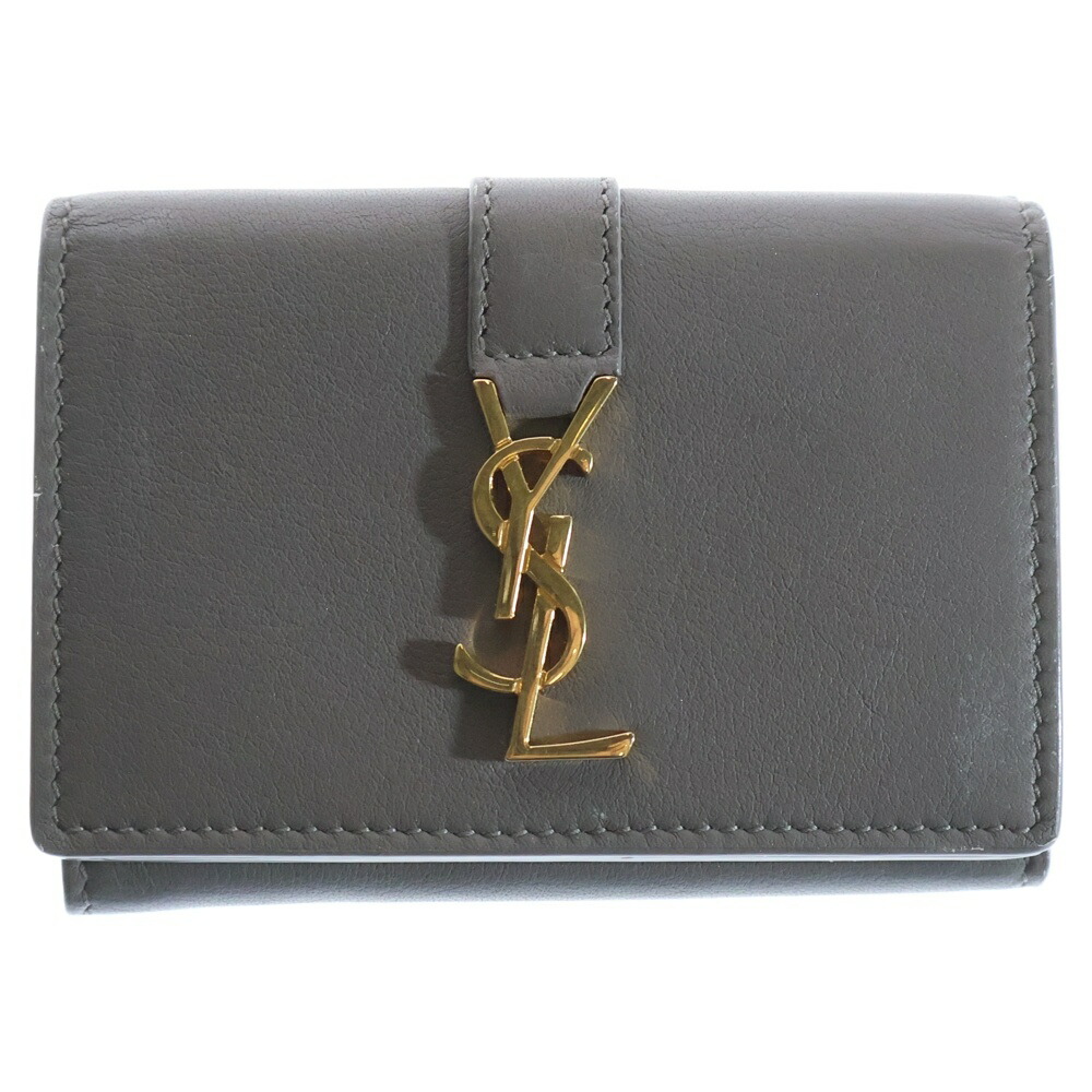 サンローラン 二つ折り財布 カサンドラ YSLロゴ ラウンドファスナー グレー サンローラン 二つ折り財布 カサンドラ ラウンドジップ ロゴ入り