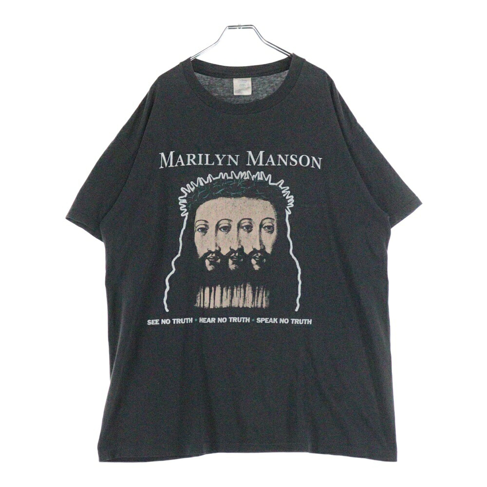 VINTAGE(ヴィンテージ) 大きさ:XL 90s MARILYN MANSON BELIEVE マリリンマンソン ビリーブ 両面刷り上げる 半袖ティーシャツ 黒いこと【中古】【度合いB】【色つや黒いこと】【取りまわしバス発着場BRING WASTE_NOT】