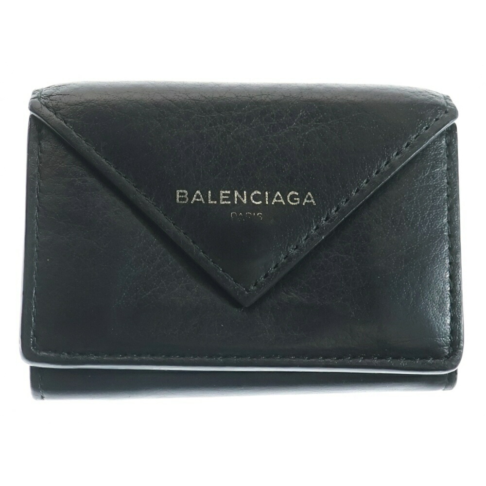 【美品】バレンシアガ モナコ BBロゴ コンパクトウォレット 三つ折り財布 黒色 バレンシアガ BALENCIAGA 三つ折り財布 モナコ BBロゴ ミニ財布