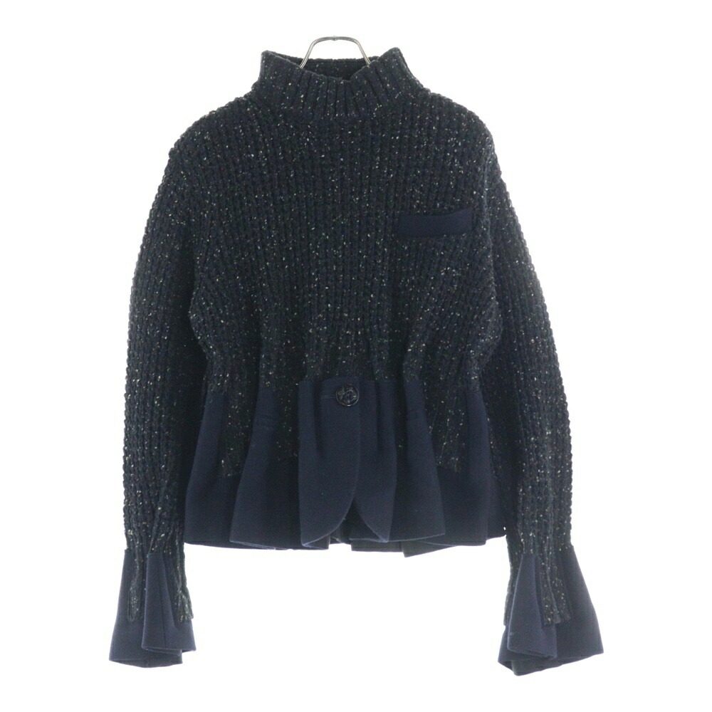 サカイ　バックプリーツ ニットカーディガン ドッキング　カシミヤ混 サイズ3 サカイ バックプリーツ ニットカーディガン ドッキング カシミヤ