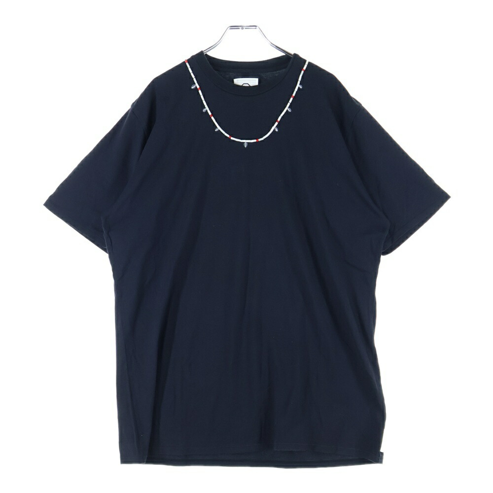 VISVIM(ヴィスヴィム) サイズ:XL 00s 初期 ビーズT 赤ビーズ パイプビーズ ホワイトハーツ ゴローズネックレスプリント クルーネック 半袖Tシャツ カットソー ブラック【中古】【程度A】【カラーブラック】【取扱店舗OneStyleプロペラ通り店】
