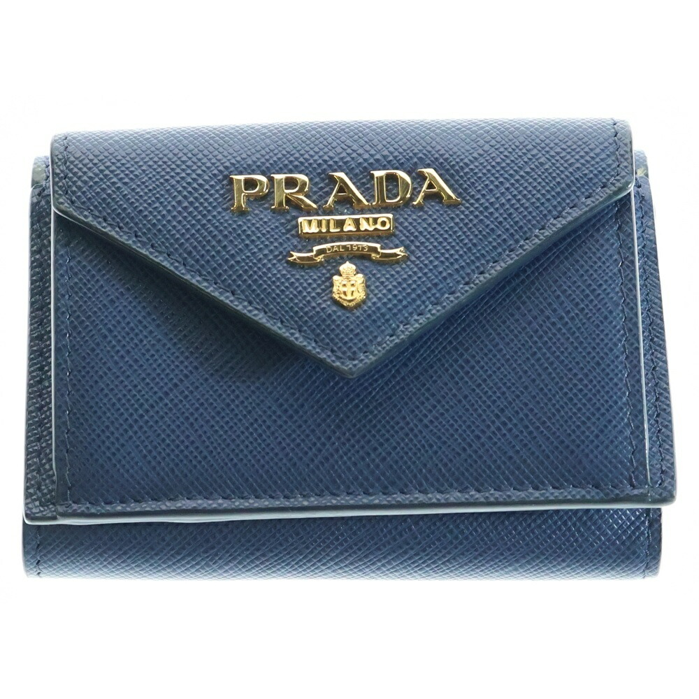 美品　PRADA プラダ　サフィアーノ　三角プレート　折り財布　パープル系 パープル（紫）系 PRADA(プラダ) 折りたたみ財布(レディース) - 海外
