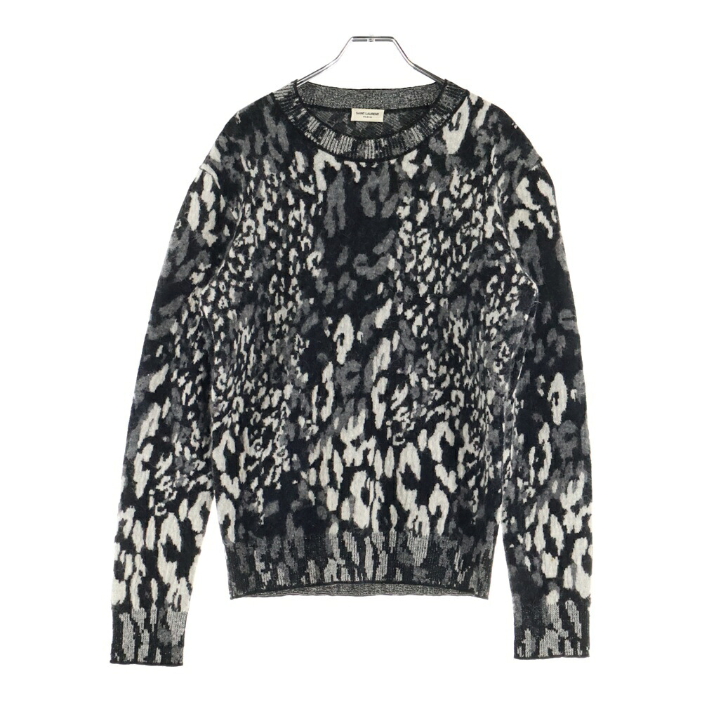 SAINT LAURENT PARIS(サンローランパリ) 大きさ:XS レオパードニット クルーネックセーター 羊毛 黒いこと/白いこと KH70 609385 YAMP2 1913【中古】【座標軸B】【色つや黒いこと】【取りまわしバス発着場BRING梅田茶屋町店】