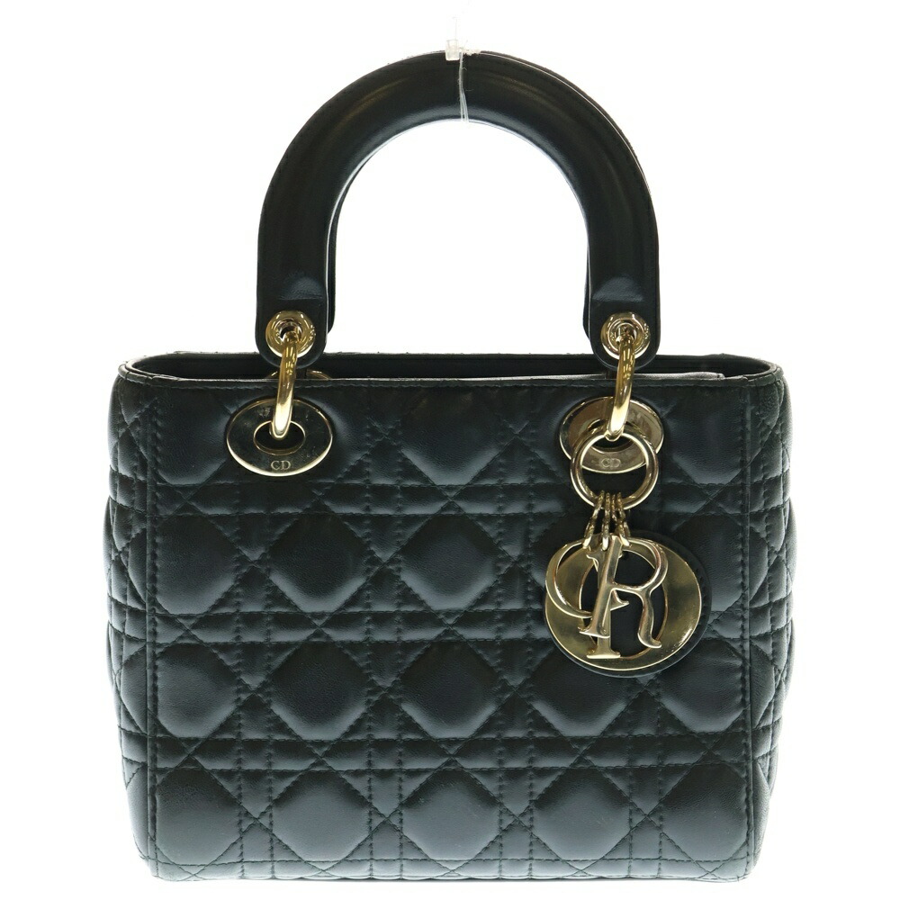 Christian Dior(クリスチャンディオール) サイズ:スモール レディディオール スモール カナージュ レザー ショルダー ハンドバッグ ブラック レディース【中古】【程度B】【カラーブラック】【取扱店舗新宿】