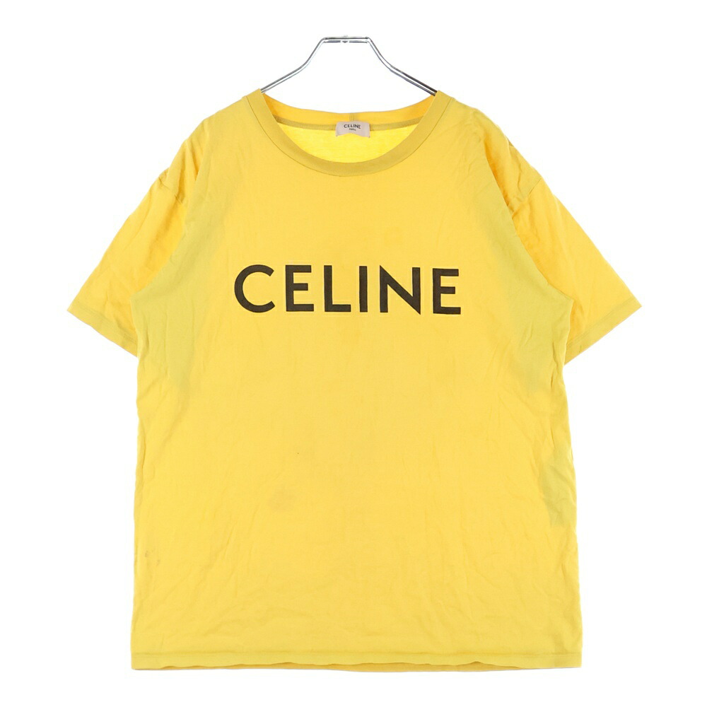 CELINE(セリーヌ) 大きさ:XS 22AW ルーズフィットロゴプリント半袖ティーシャツ カットソー 2X681671Q 黄色 XS【中古】【度合いB】【色つや黄色】【取りまわしバス発着場BRING札幌店】