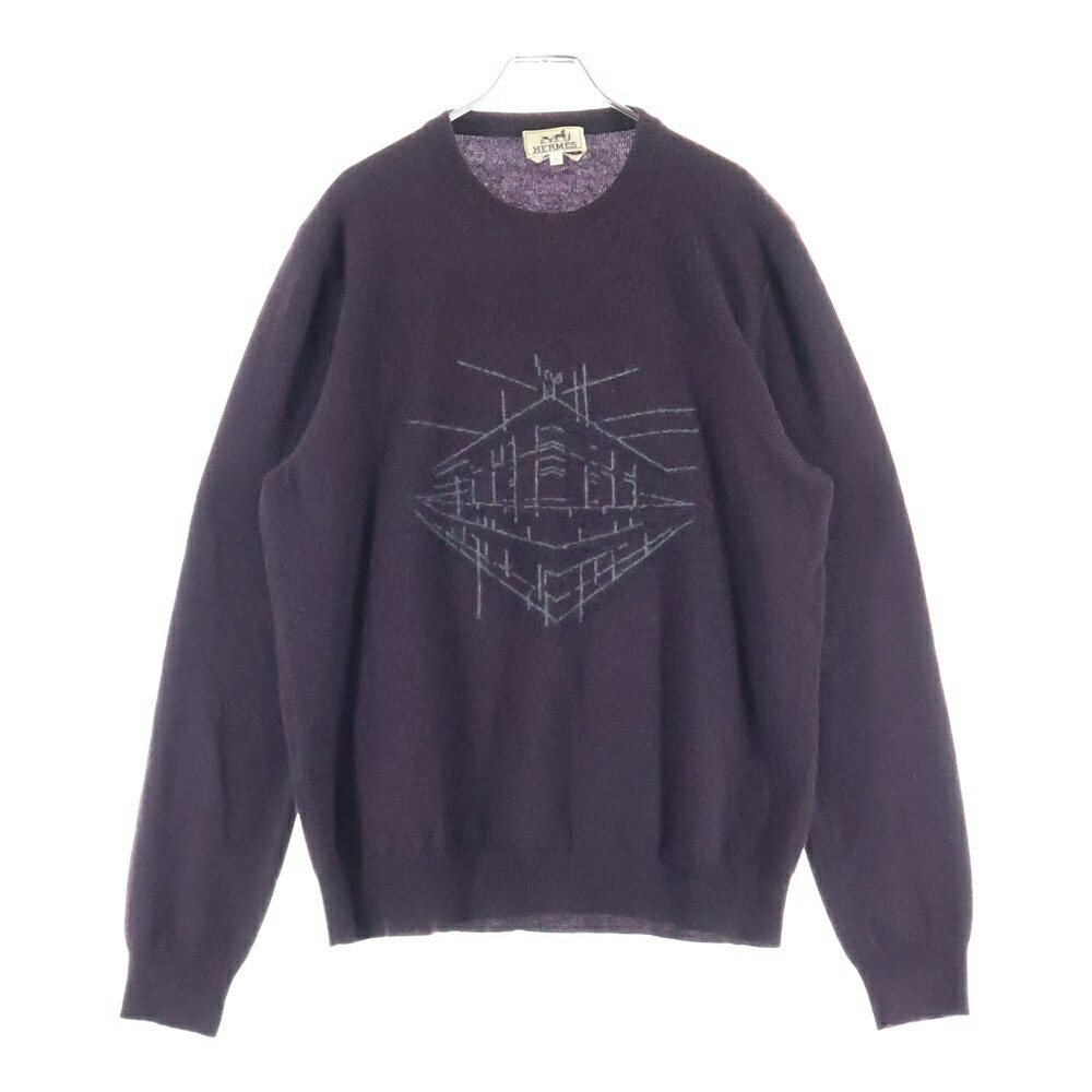 HERMES(エルメス) 大きさ:L 15SS カシミール 向こう正面絵図面 クルーネックニットセーター 赤銅色【中古】【座標軸B】【色合い赤銅色】【取りまわしバス発着場BRING梅田茶屋町店】