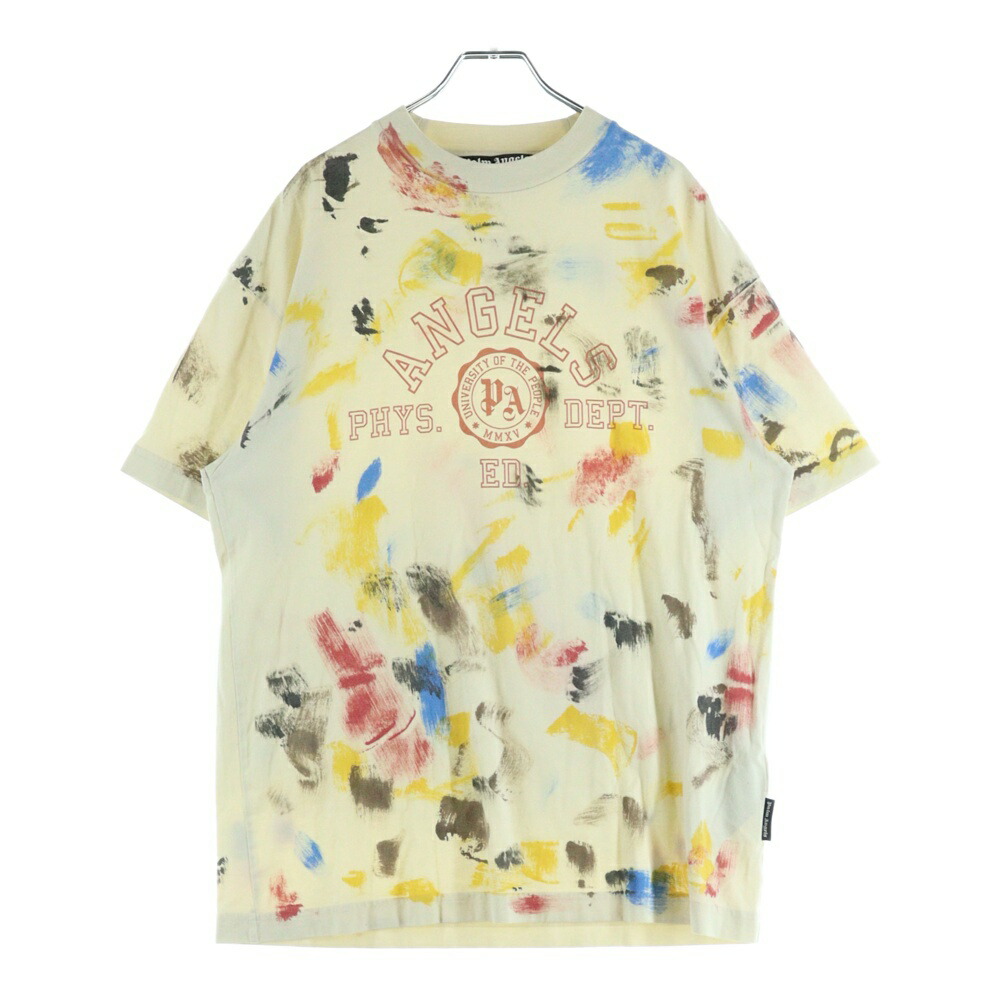 Palm Angels(パームエンジェルス) サイズ:S 22SS Paint Effect College Crewneck T-Shirt ペイント加工 カレッジロゴプリント クルーネック 半袖Tシャツ カットソー ベージュ PMAA072S22JER002【中古】【程度B】【カラーベージュ】【取扱店舗AWESOME名古屋店】
