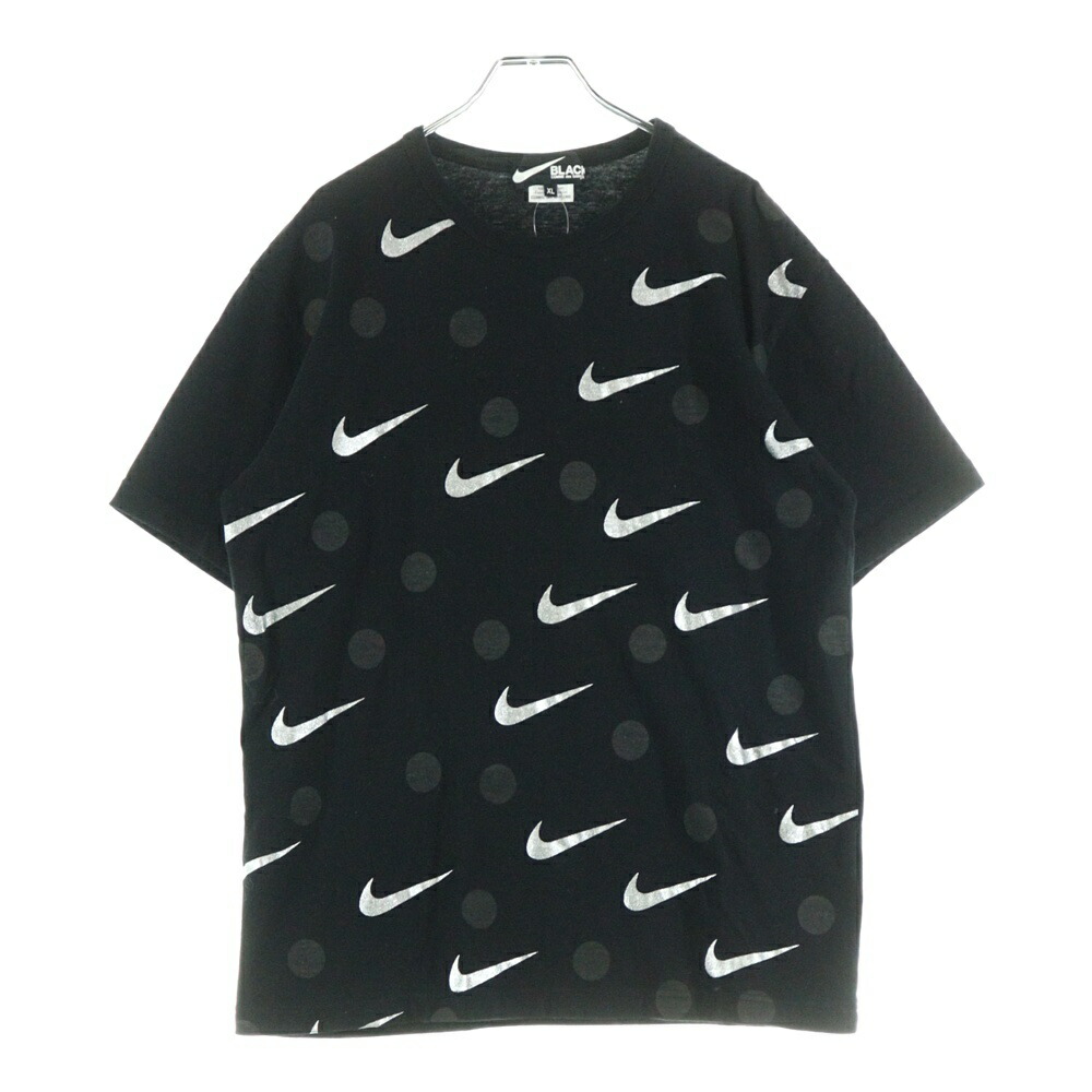 BLACK COMME des GARCONS(ブラックコムデギャルソン) サイズ:XL ×NIKE スウッシュロゴドットプリント クルーネック半袖Tシャツカットソー ブラック 1O-T102【中古】【程度B】【カラーブラック】【オンライン限定商品】