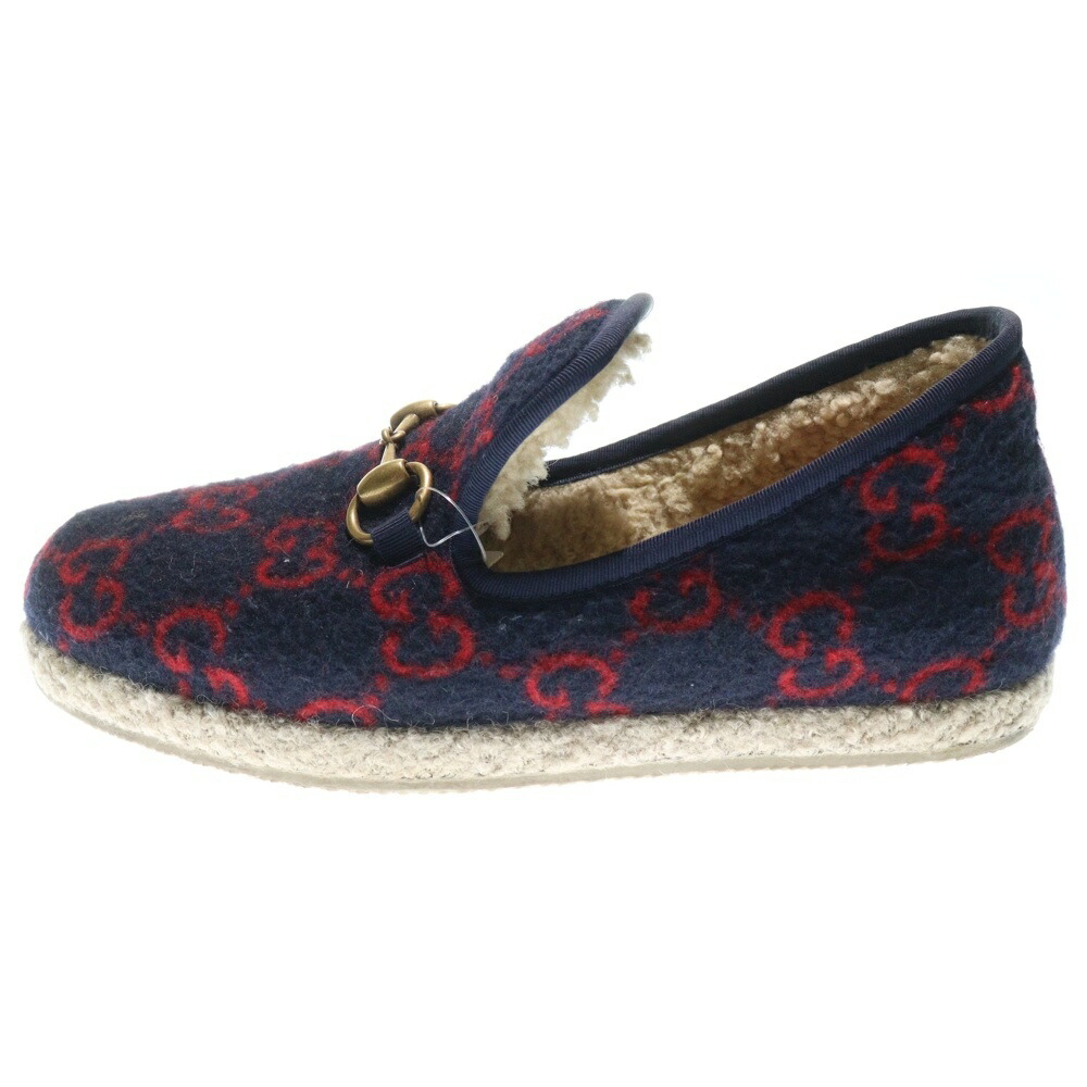 GUCCI(グッチ) 大きさ:37 20AW Fria Horsebit Espadrille GG Loafers GGロゴタイプ 配管ビット スリッポン 置き目毛革 米国海軍 レディース 575850【中古】【座標軸B】【カラーネイビー】【取りまわしバス発着場BRING福岡天神店】