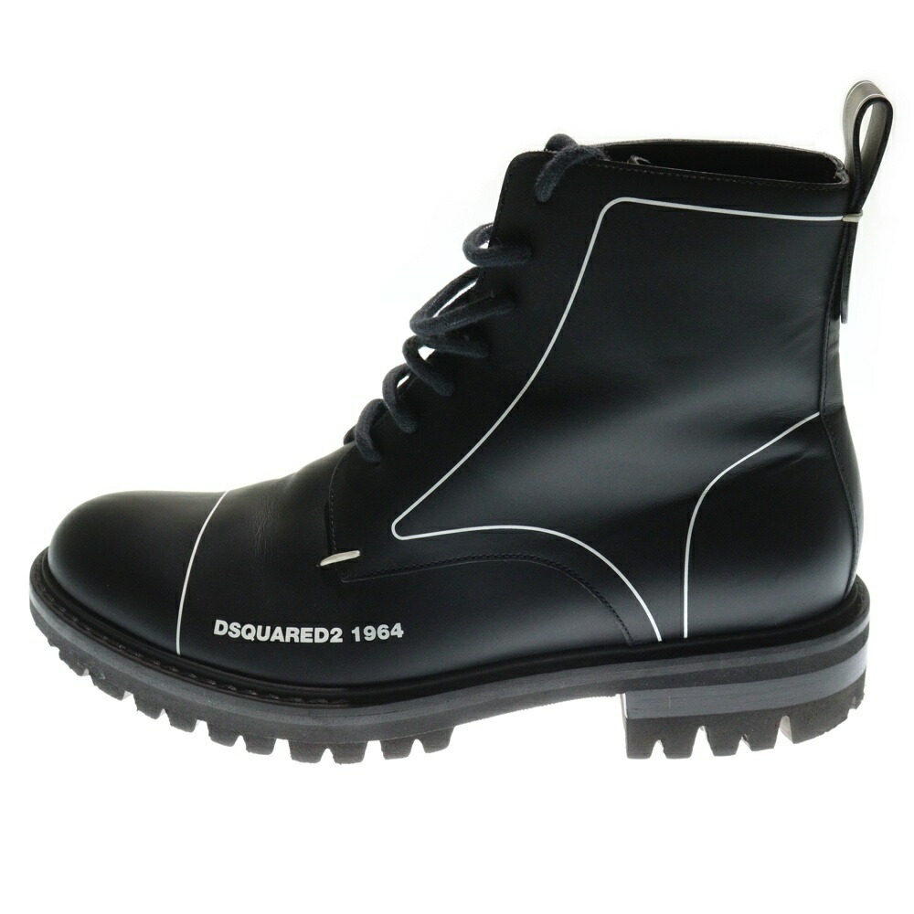 DSQUARED2(ディースクエアード) サイズ:41 Flat Lace-UP Ankle Boots フラット レースアップ アンクル レザーブーツ ハイカットシューズ ブラック【中古】【程度B】【カラーブラック】【オンライン限定商品】