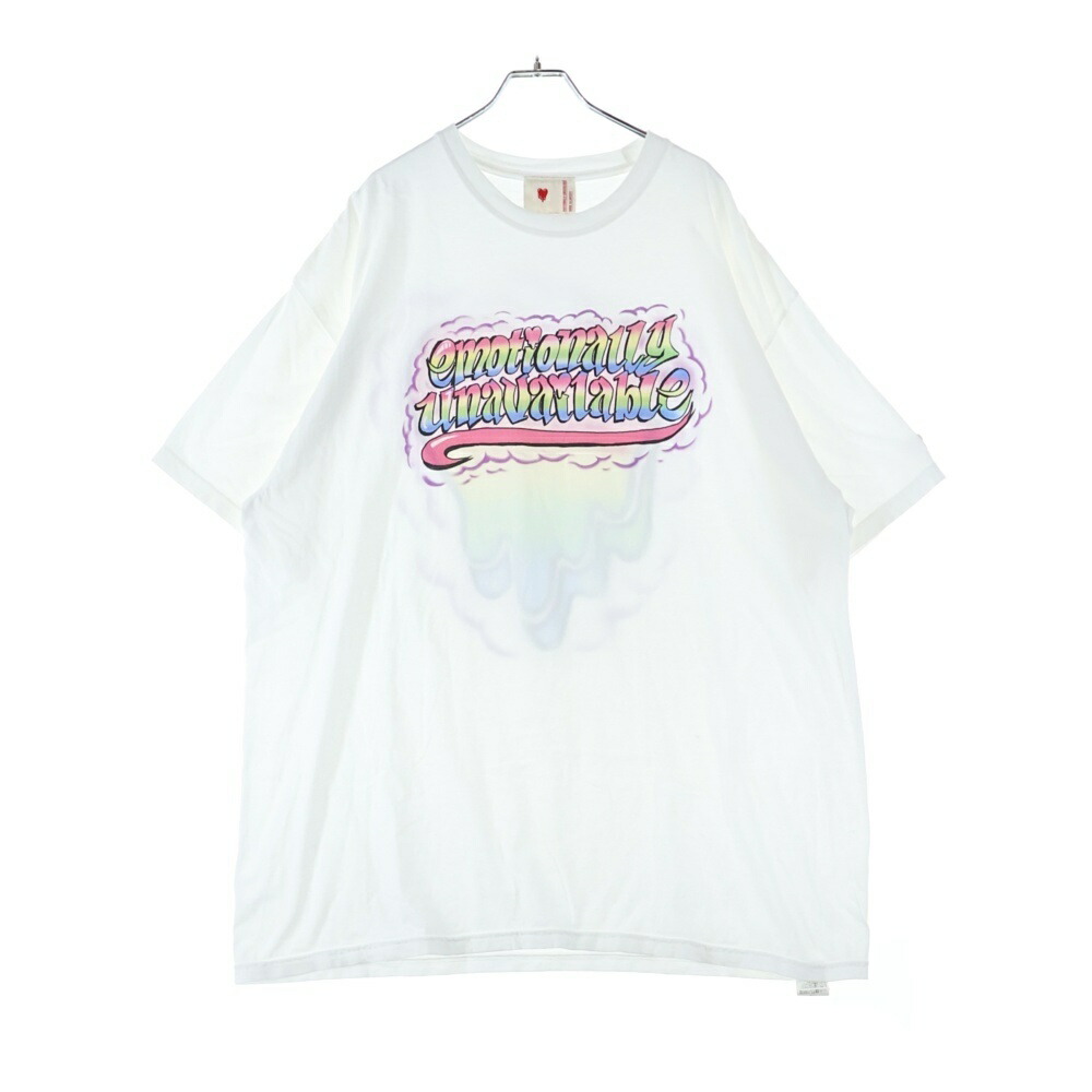 Emotionally Unavailable(エモーショナリー アンアヴェイラブル) サイズ:XL 23AW スプレーアートプリント クルーネック 半袖Tシャツ ホワイト EU-AW23-TEE1【中古】【程度B】【カラーホワイト】【オンライン限定商品】