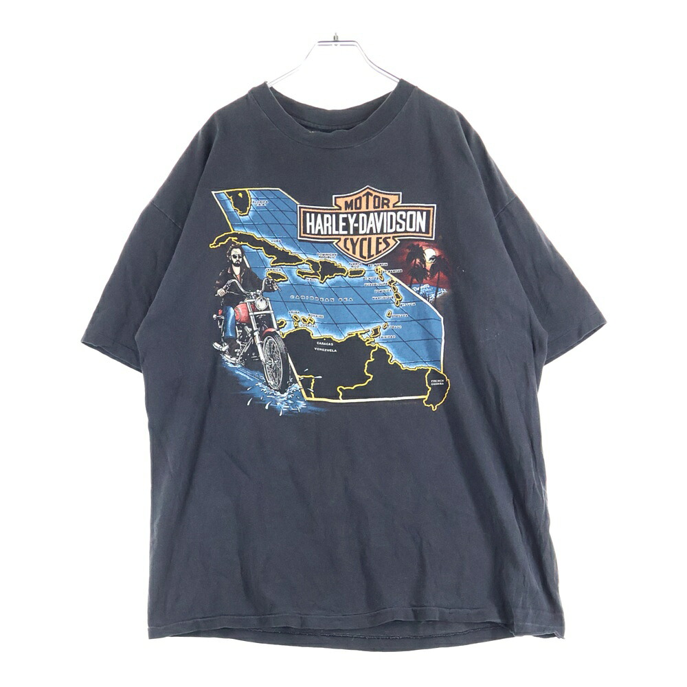 HARLEY DAVIDSON(ハーレーダビッドソン) 大きさ:XL 90S VINTAGE 向こう正面 自動自転車刷り上げる 半袖プルオーバーカットソー 黒いこと【中古】【座標軸B】【色つや黒いこと】【取りまわしバス発着場BRING横浜ビブレ店】