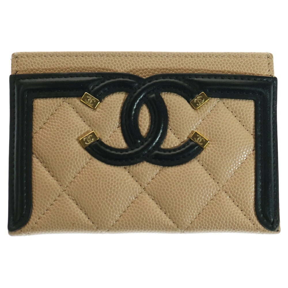 CHANEL(シャネル) CCフィリグリー キャビアスキン レザー カードケース ベージュ/ブラック 30番台【中古】【程度B】【カラーベージュ】【取扱店舗BRING有楽町マルイ店】