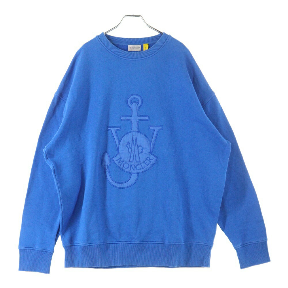MONCLER(モンク線路) 大きさ:L × JW ANDERSON ジェーダブリューアンダーソン フロントワンポイントロゴ刺しゅう 労働者の一団のど首長袖スウェットトレーナー 青色 H209E8G00008【中古】【座標軸B】【色合い青色】【取りまわしバス発着場BRING福岡天神店】