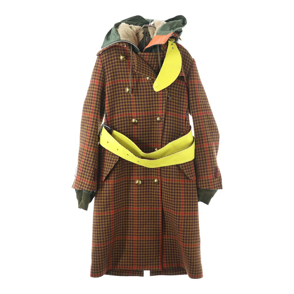 Sacai(サカイ) サイズ:3 17W ドッキングコート フライトジャケット ハウンドトゥース ブラウン/カーキ 17-03417【中古】【程度B】【カラーブラウン】【オンライン限定商品】