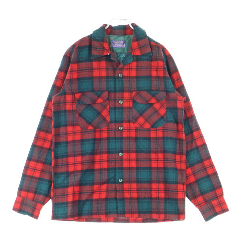 PENDLETON(ペンドルトン) 大きさ:L 50S VINTAGE WOOL L/S CHECK SHIRT ヴィンテージ 羊毛 読み合わせる 長袖プルオーバー 赤いこと/緑であること【中古】【座標軸B】【色合い赤いこと】【オンライン制限事項商いもの】