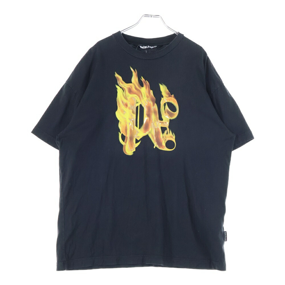 Palm Angels(パームエンジェルス) 大きさ:L ファイヤープリントクルーネック半袖プルオーバー 半袖カットソー 黒いこと PMAA072R24JER001【中古】【座標軸B】【色合い黒いこと】【取りまわしバス発着場BRING福岡天神店】