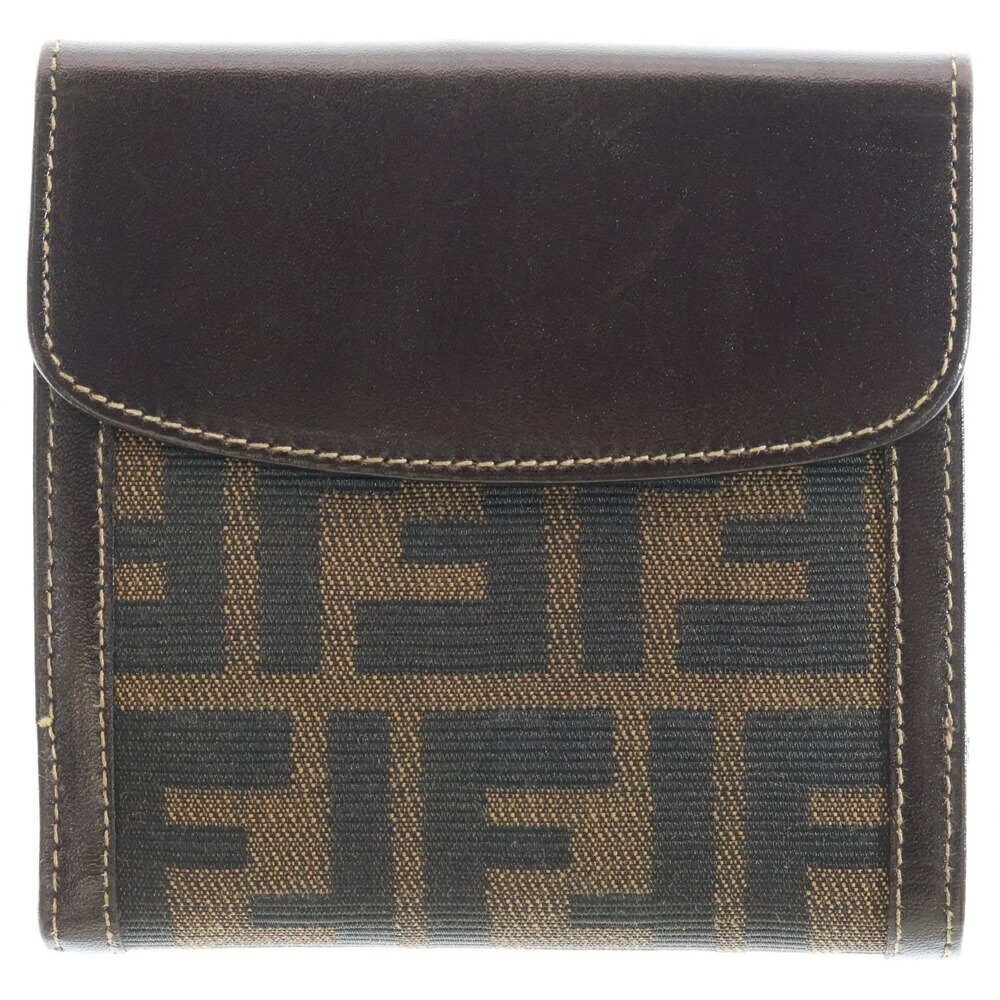 FENDI(フェンディ) ズッカ柄 二つ折り 財布 コンパクトウォレット カードケース ブラウン レザー&times;キャンバス 2292【中古】【程度B】【カラーブラウン】【取扱店舗渋谷】｜ブランド買取・販売　BRING