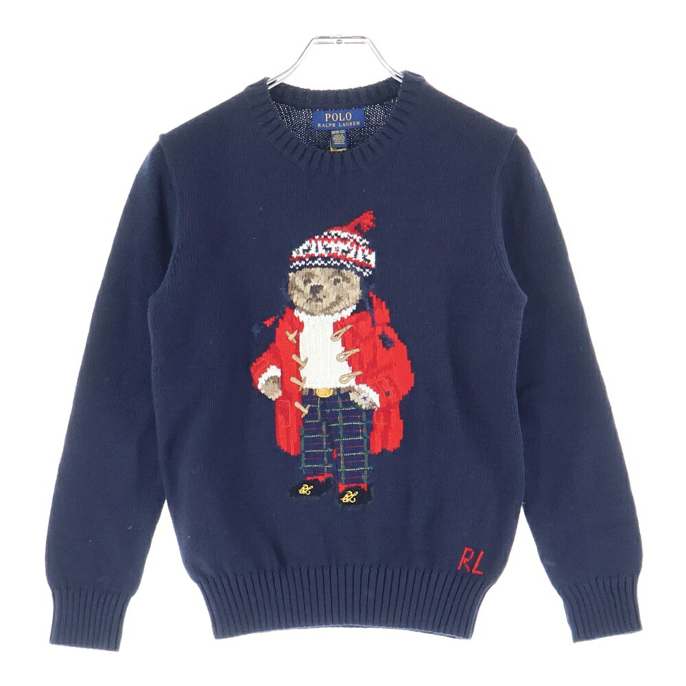 POLO RALPH LAUREN(ポロラルフローレン) サイズ:M ポロベア ジャガード クルーネック プルオーバー 長袖ニット セーター ネイビー【中古】【程度A】【カラーネイビー】【オンライン限定商品】｜ブランド買取・販売　BRING