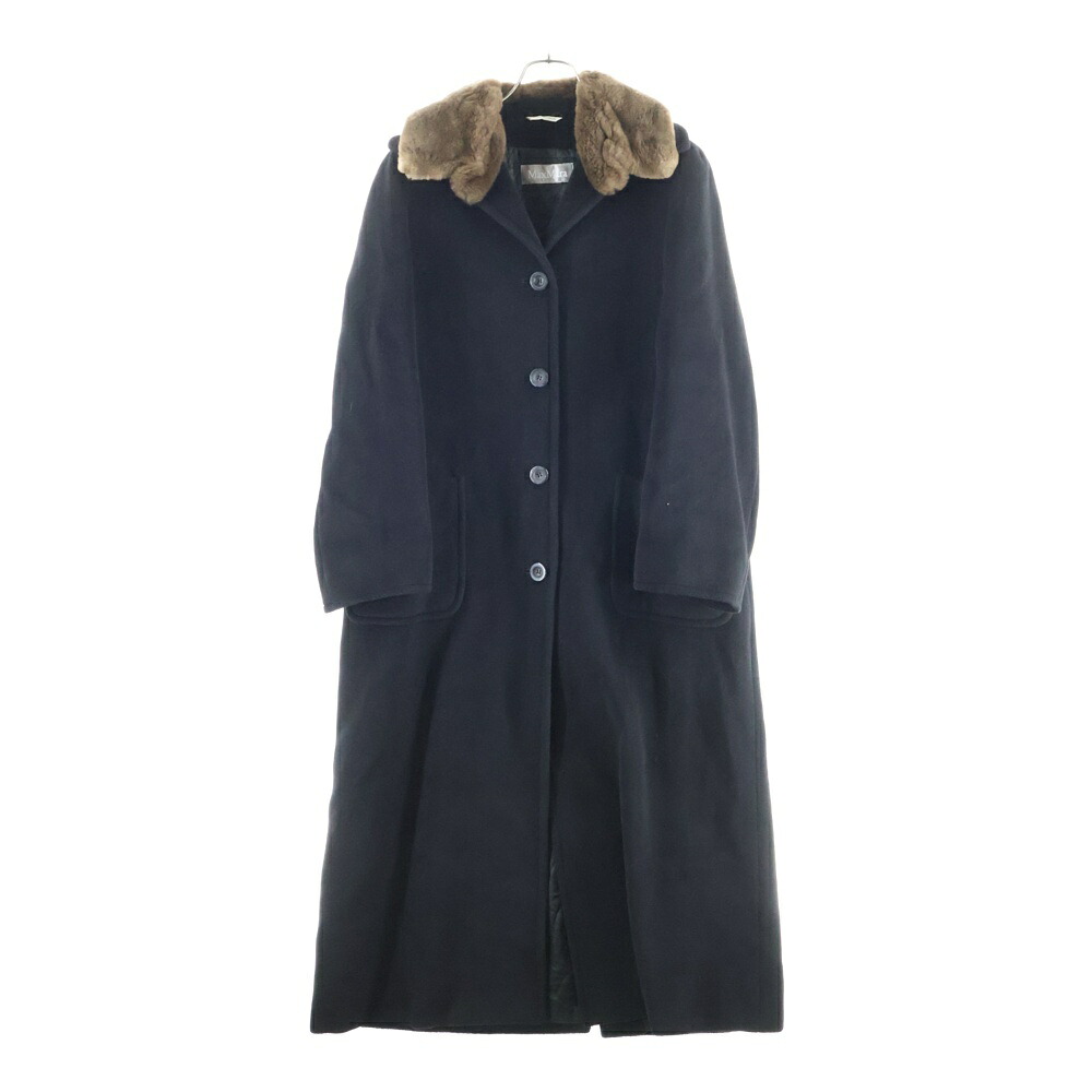 Max Mara(マックスマーラ) 大きさ:40 襟毛革付き添い人 裏地キルティング ロング厚地の外套 黒いこと【中古】【座標軸A】【色つや黒いこと】【オンライン押さえる商いもの】