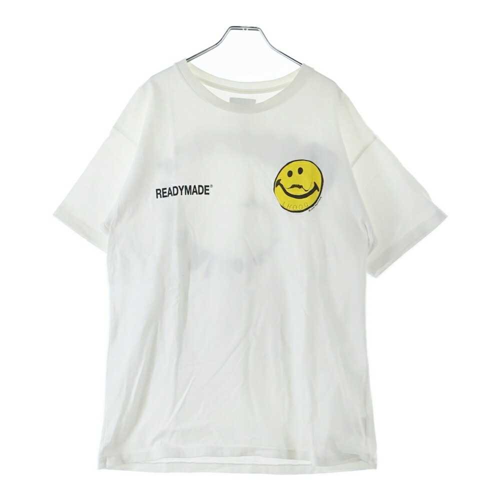 READY MADE(レディメイド) サイズ:L 20SS S/S SMILE PRINT TEE スマイルグラフィック ロゴプリント クルーネック半袖Tシャツ カットソー RE-CO-WH-00-00-130【中古】【程度B】【カラーホワイト】【取扱店舗BRING京都河原町店】
