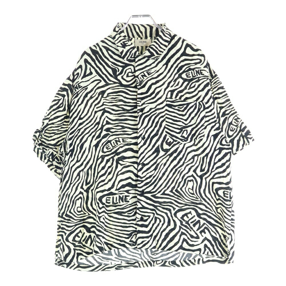 CELINE ゼブラ柄 半袖シャツ　メンズ　百貨店購入 大人気 CELINE ゼブラ柄 オープンカラーシャツ レーヨン アロハシャツ