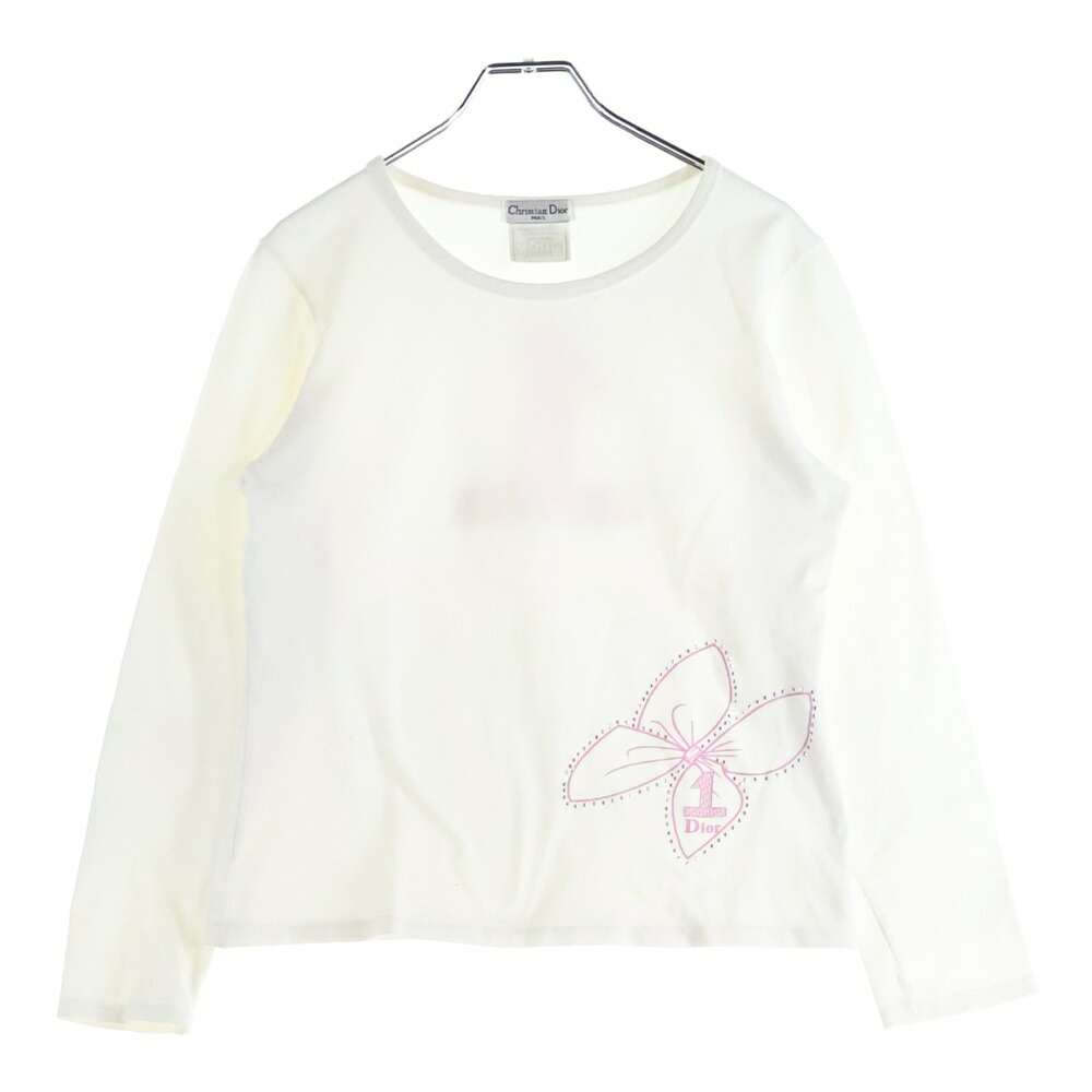 Christian Dior(ディオール) 大きさ:44 00s Archive Number Print L/S Tee ガリアーノ期 携帯電話刷り上げる 長袖プルオーバー カットソー 白いこと レディース【中古】【座標軸B】【色つや白いこと】【取りまわしバス発着場BRING仙台店】