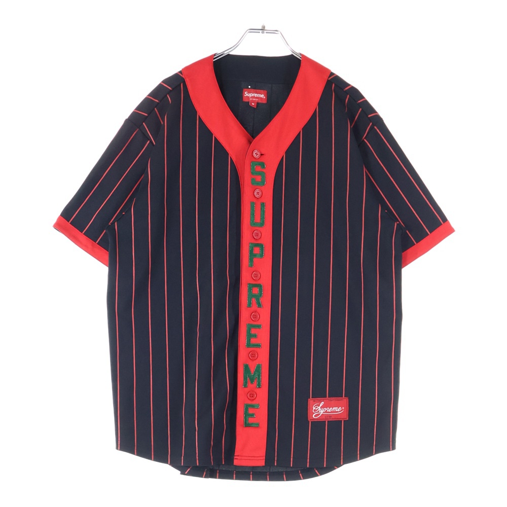 SUPREME(シュプリーム) 大きさ:M 18AW Vertical Logo Baseball Jersey ロゴタイプ刺しゅう 野球プルオーバー 黒いこと/赤いこと【中古】【座標軸B】【色合い黒いこと】【取りまわしバス発着場BRING福岡天神店】