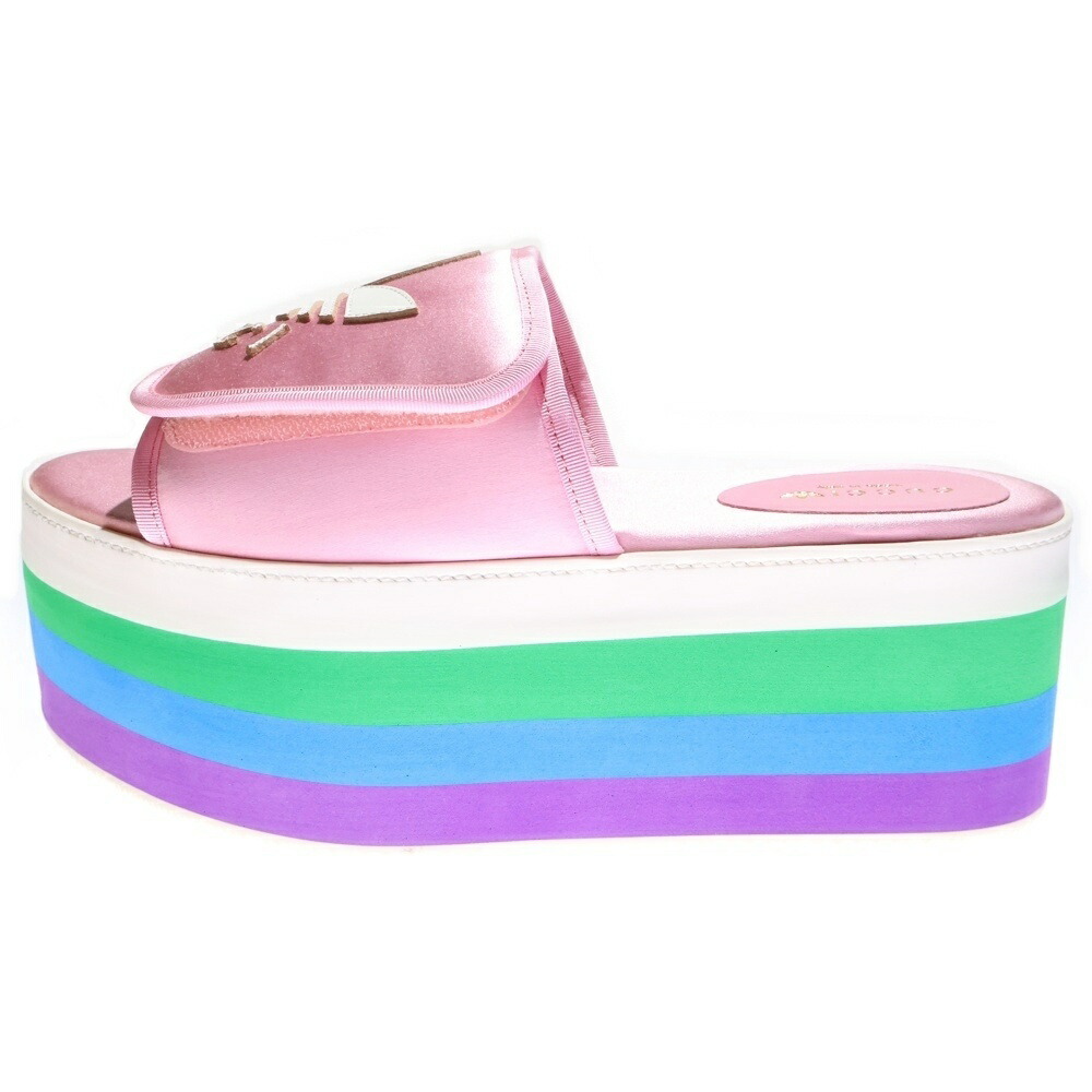 【美品】グッチ　アディダス　パイル地 プラットフォームサンダル グリーン GUCCI（グッチ） ×adidas アディダス パイル地 プラットフォーム