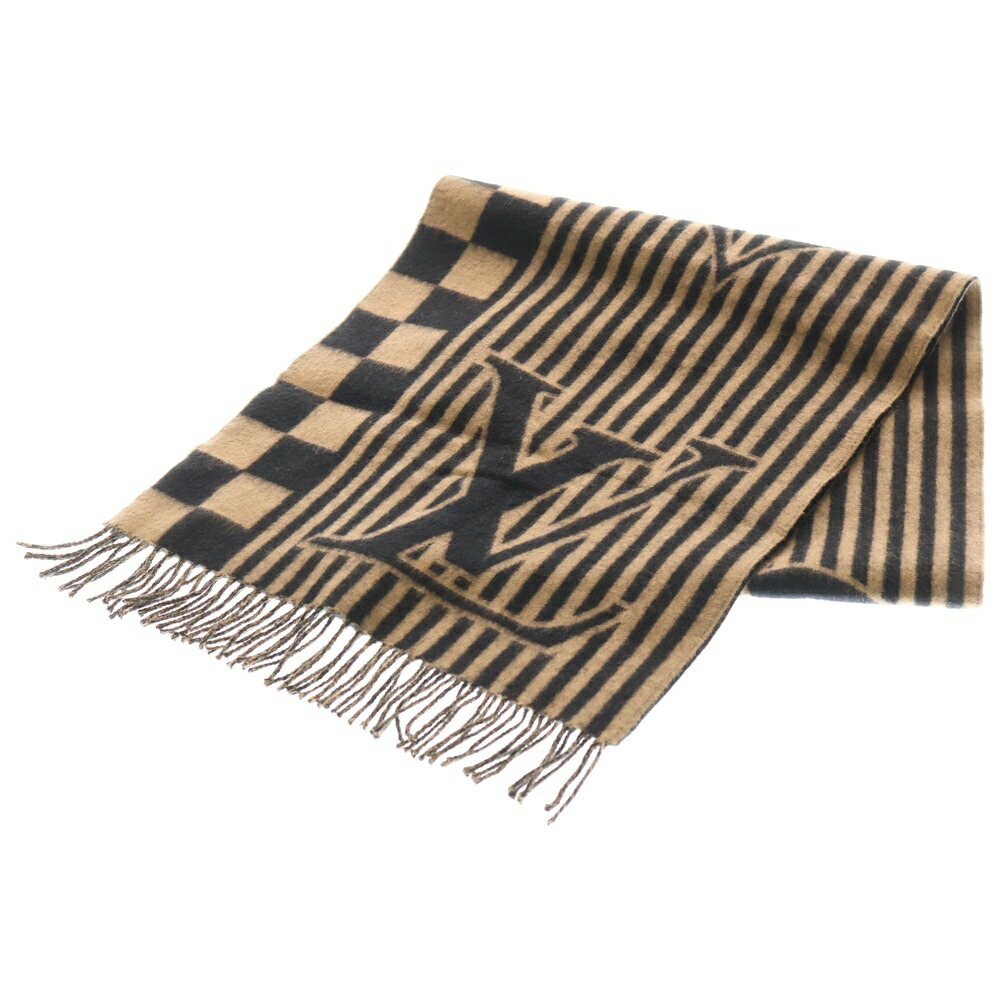 極美品　ルイヴィトン　M71588　エシャルプレイキャビック マフラー カシミヤ ルイヴィトンエシャルプレイキャビック スタッディー 黒/グレー ユニ