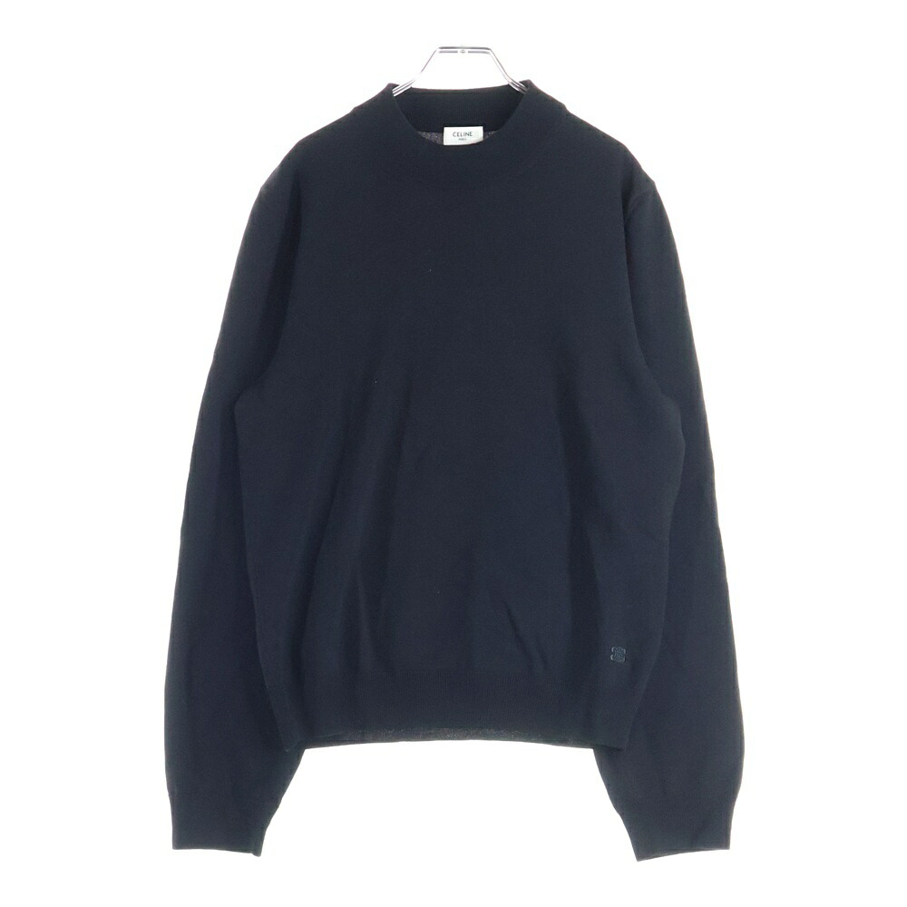 CELINE(セリーヌ) 大きさ:XL トリオンフ ワンポイント刺しゅう モックネックニット 黒いこと RY0010ZOZ【中古】【座標軸B】【色合い黒いこと】【取りまわしバス発着場渋谷】