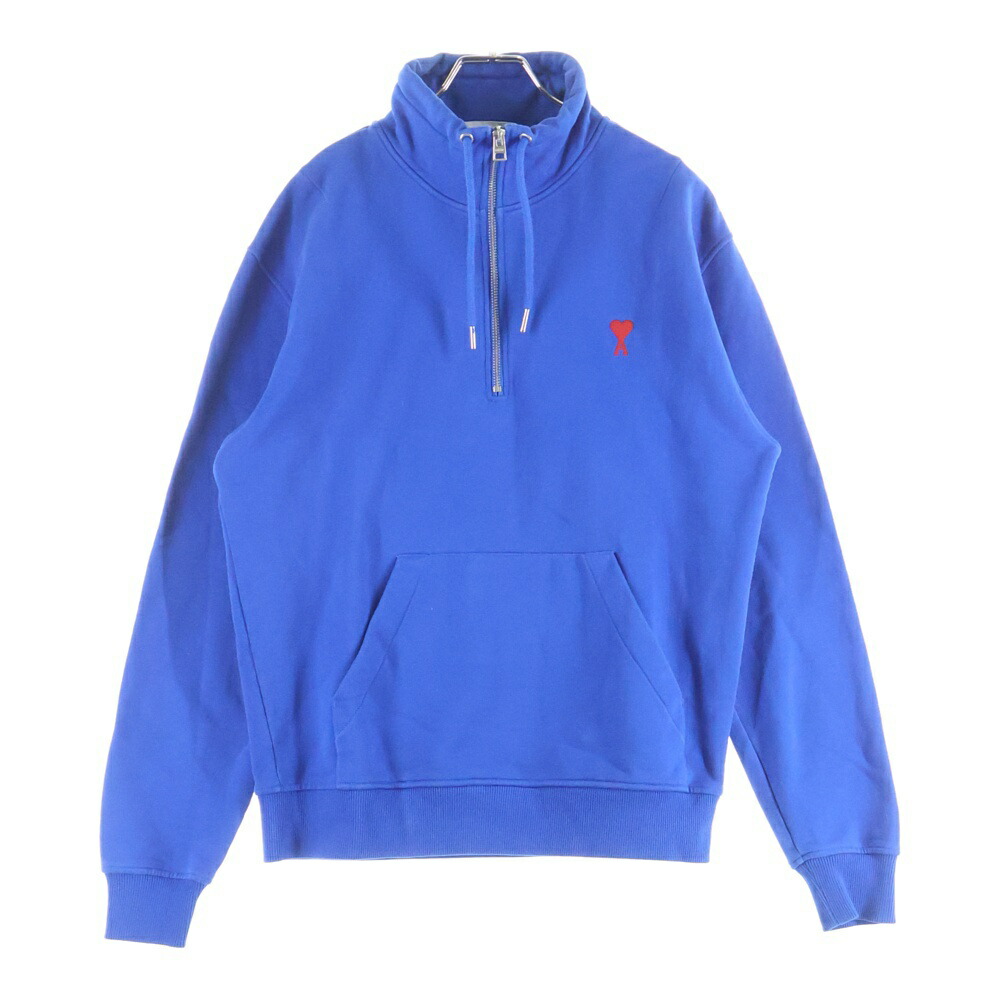 AMI Alexandre Mattiussi(アミアレクサンドルマテュッシ) 大きさ:M Ami De Coeur Zipped Sweatshirt ハート型ロゴタイプ刺しゅう ハーフジップ ハイネックスウェットトレーナー 青色 A21HJ009.730【中古】【座標軸B】【色合い青色】【取りまわしバス発着場BRING梅田茶屋町店】