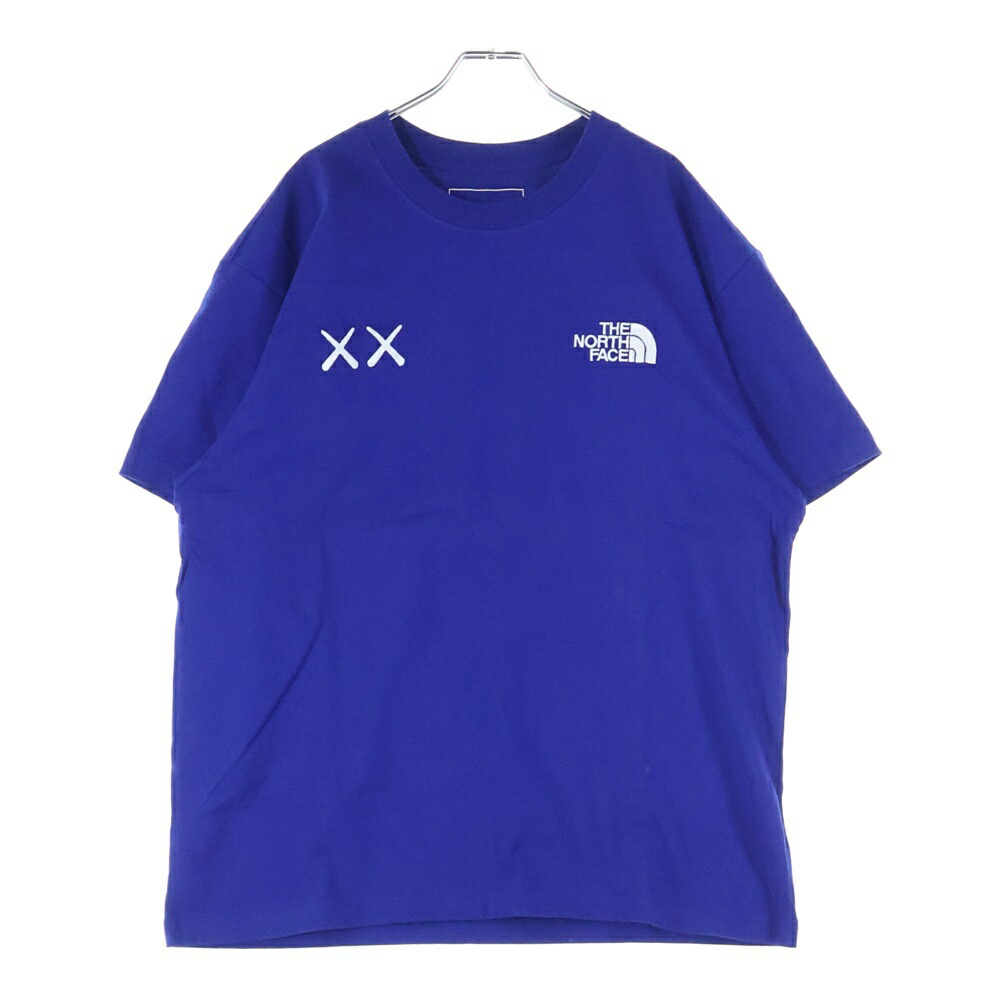 THE NORTH FACE(ザノースフェイス) ×KAWS S/S TEE カウズ フロントロゴ刺繍 Tシャツ 半袖クルーネックカットソー ブルー【中古】【程度B】【カラーブルー】【取扱店舗渋谷】