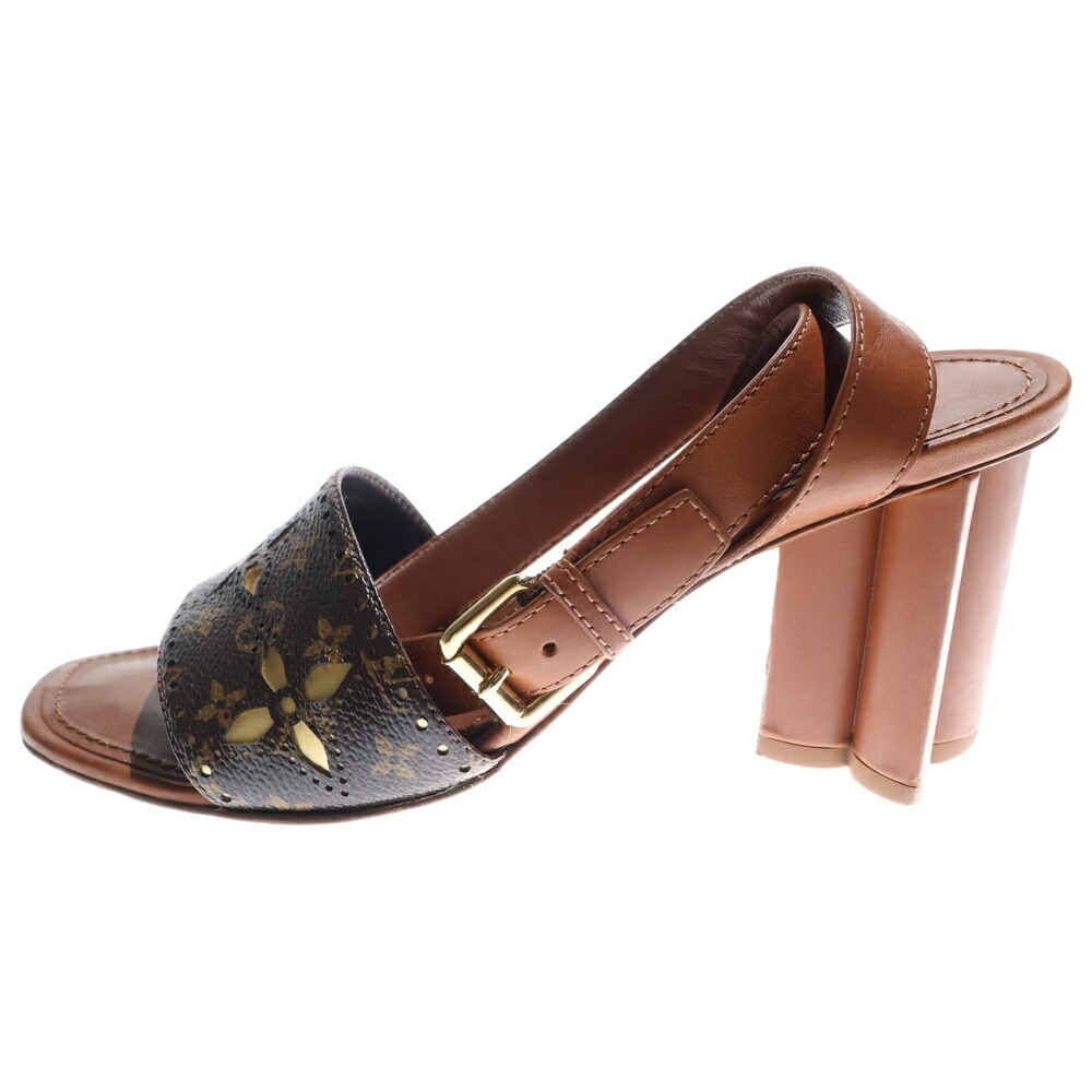 LOUIS VUITTON(ルイヴィトン) サイズ:37 1/2 シルエット ライン PVC レザー モノグラム パンチング カットアウト ヒール ストラップ サンダル シューズ ブラウン レディース【中古】【程度B】【カラーブラウン】【取扱店舗BRING WASTE_NOT】