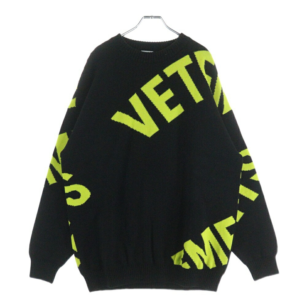 VETEMENTS(ヴェトモン) 大きさ:XS 22AW GIANT LOGO KNITTED SWEATER ジャイアントロゴ ニットスウェット スウェーター 黄色/黒いこと UA53KN200Y【中古】【座標軸B】【色つや黄色】【取りまわしバス発着場BRING WASTE_NOT】