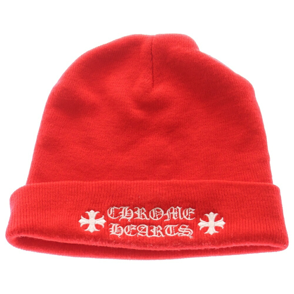 CHROME HEARTS(クロムハーツ) 大きさ:os WATCH CAP ワッチキャップ ロゴタイプ刺しゅうビーニー 編み物旗がしら 鳥打ち帽 赤いこと【中古】【度合いA】【色つや赤いこと】【取りまわしバス発着場BRINGご廟店】