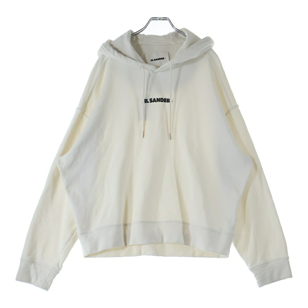JIL SANDER +(ジルサンダープラス) サイズ:L 22AW ロゴプリント プルオーバースウェットパーカー フーディー ホワイト J47GU0002 J45050【中古】【程度B】【カラーホワイト】【取扱店舗BRING梅田茶屋町店】｜ブランド買取・販売　BRING