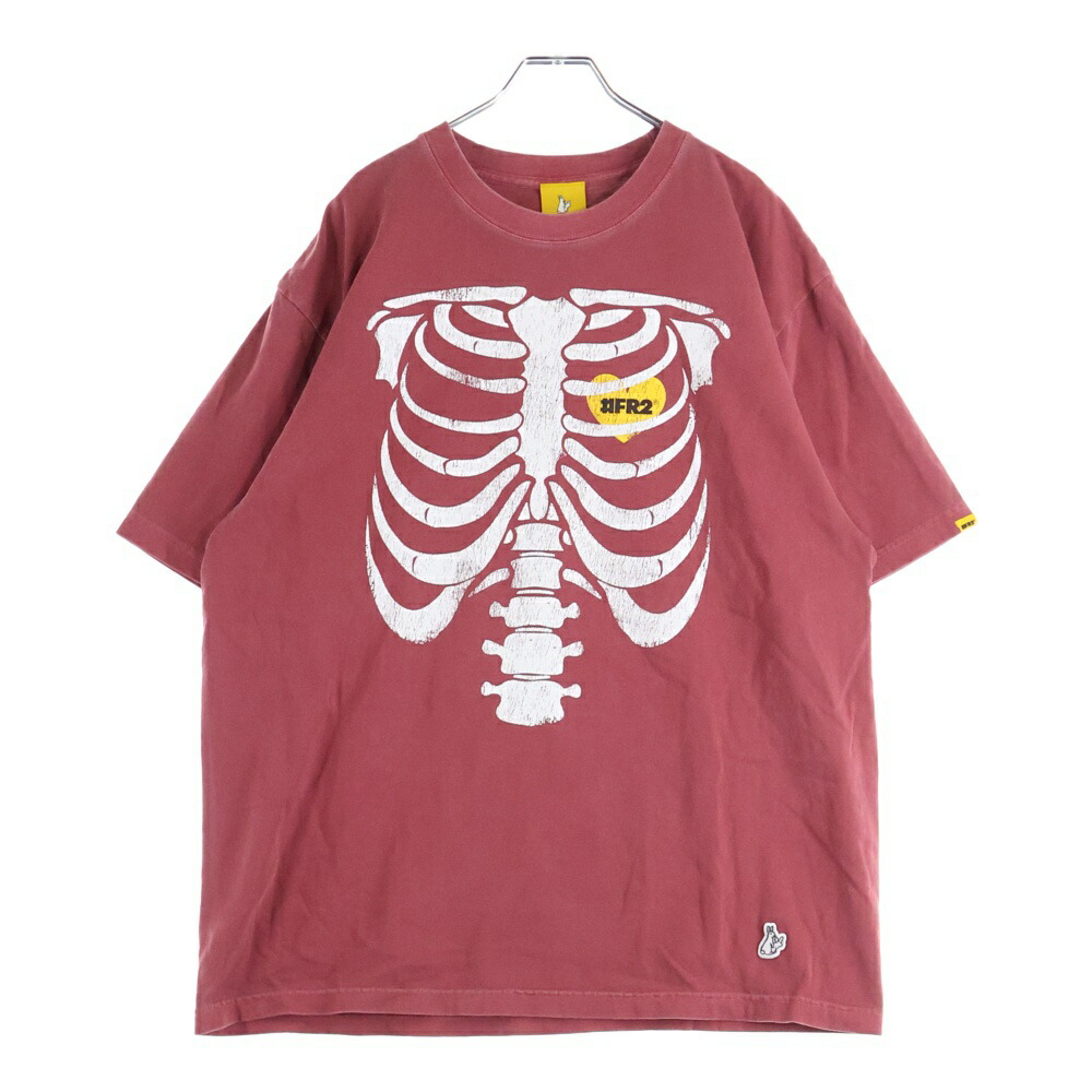 FR2(エフアールツー) サイズ:L BONE GARMENT DYE T-SHIRT ボーンプリント クルーネック半袖Tシャツ カットソー レッド【中古】【程度A】【カラーレッド】【取扱店舗BRING横浜ビブレ店】