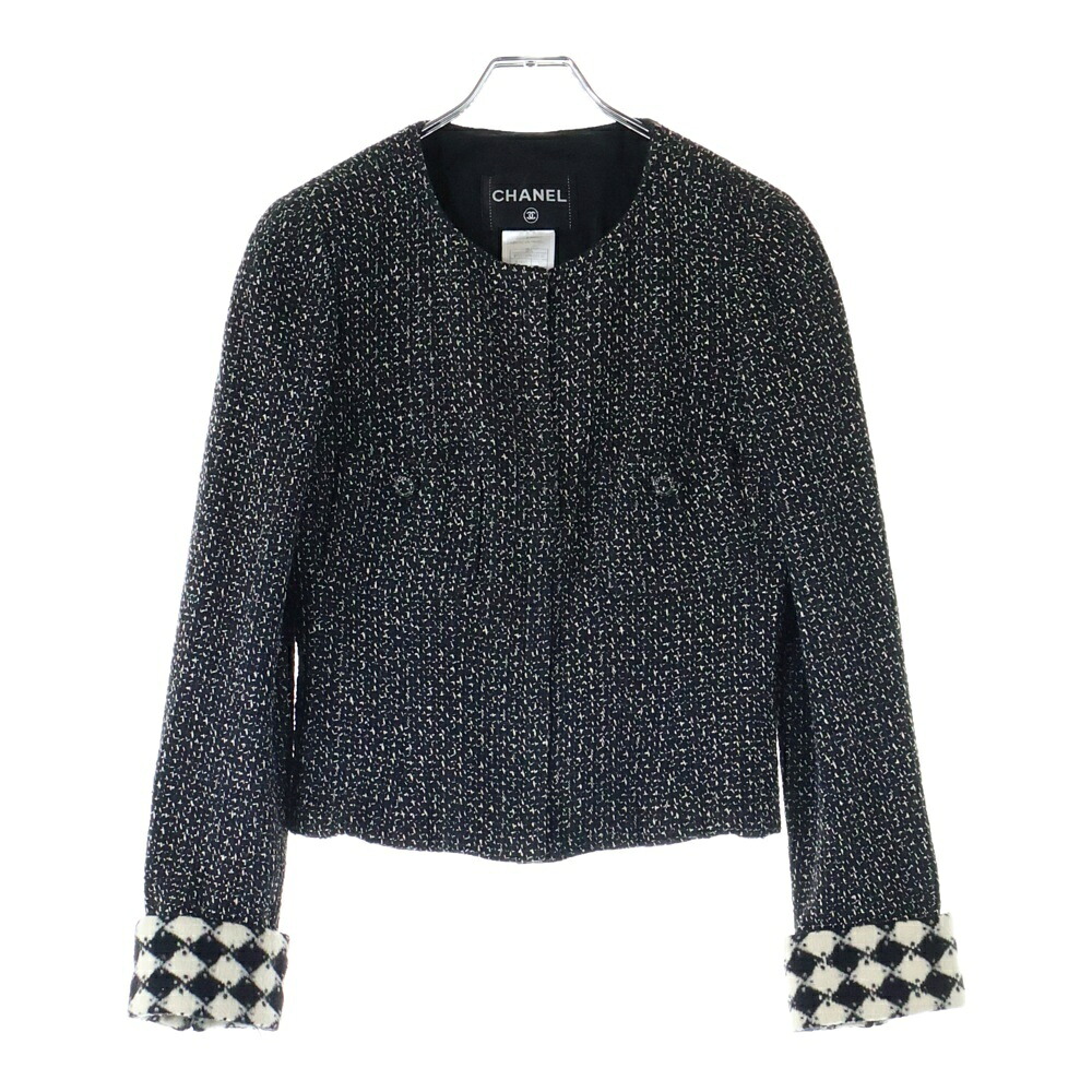 CHANEL(シャネル) 大いさ:38 08AW アルパカ混 絨毛うつり変わり 絹地 ジップアップ 否色合い上衣 黒いこと レディース P33328W04148【中古】【座標軸B】【色合い黒いこと】【取りまわしバス発着場BRING心斎橋店】 レディースファッション-コート・ジャケット