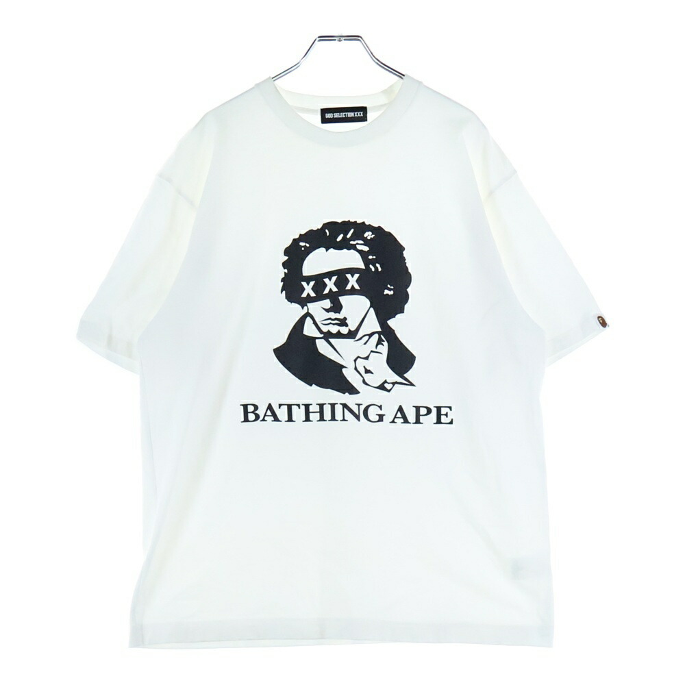 GOD SELECTION XXX(ゴッドセレクショントリプルエックス) サイズ:L ×アベイシングエイプ ロゴプリント半袖Tシャツ カットソー ホワイト【中古】【程度A】【カラーホワイト】【オンライン限定商品】