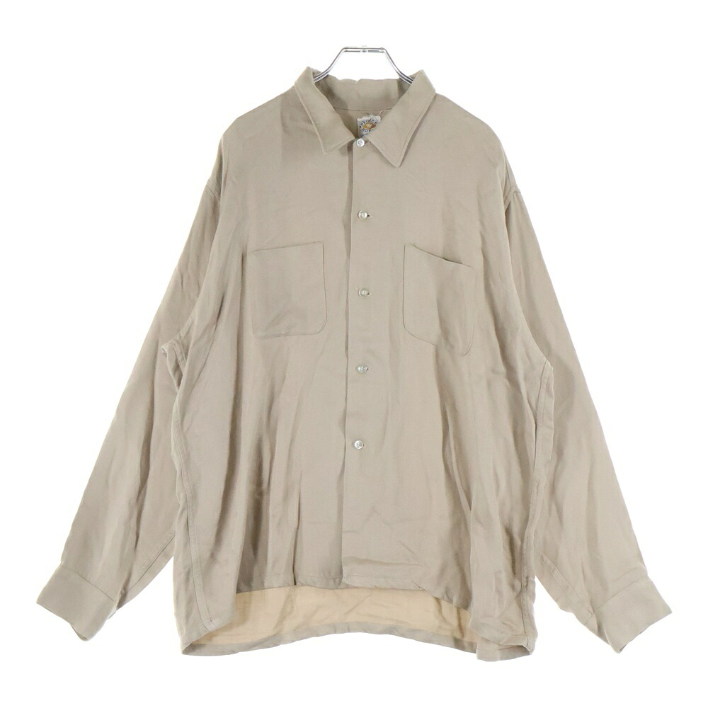 VINTAGE(ヴィンテージ) サイズ:XL 60-70s RAYON OPEN COLLAR SHIRT レーヨン オープンカラー 長袖 シャツ ベージュ【中古】【程度B】【カラーベージュ】【オンライン限定商品】｜ブランド買取・販売　BRING