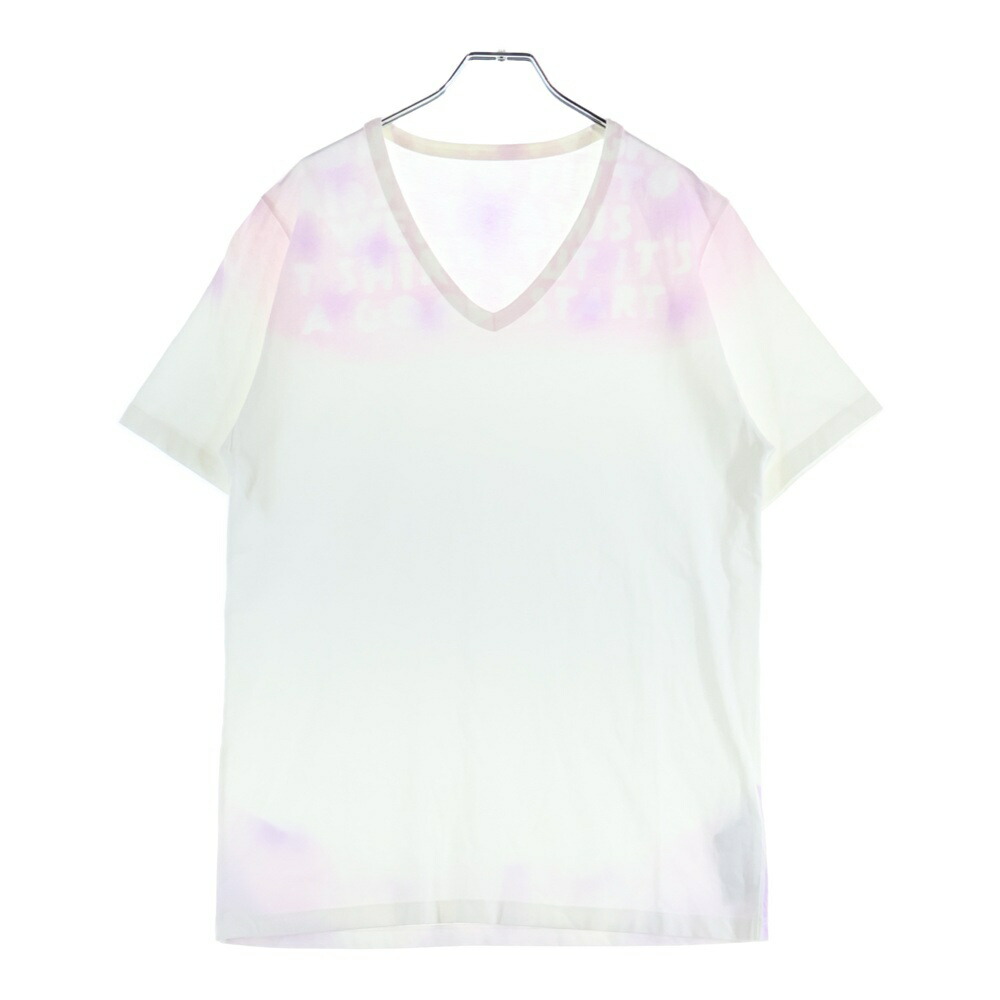 Maison Martin Margiela(メゾンマルタンマルジェラ) サイズ:M 19SS AIDS CHARITY エイズ チャリティ Vネック 半袖Tシャツ カットソー ホワイト/パープル S30GJ0007 S20299【中古】【程度A】【カラーホワイト】【オンライン限定商品】