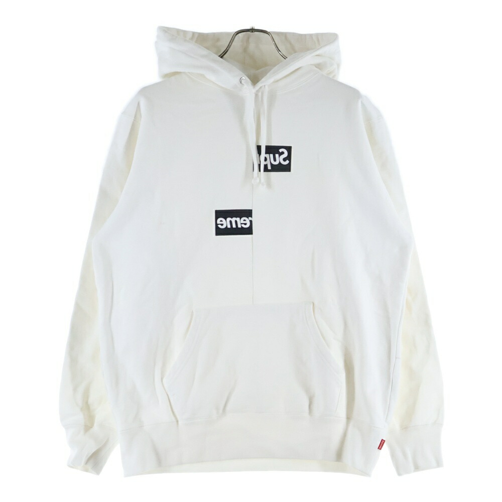 SUPREME(シュプリーム) 大きさ:M 18AW ×Comme des Garcons SHIRT Split Box Logo Hooded Sweatshirt コムデギャルソンシャツ スピリットボックスロゴ ティーシャツパーカー フーディー【中古】【座標軸B】【色合い白いこと】【取りまわしバス発着場BRING横浜ビブレ店】