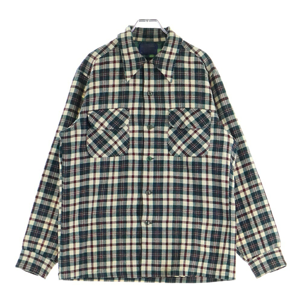 PENDLETON(ペンドルトン) 大きさ:M 70S WOOL CHECK L/S SHIRT 羊毛 照合のしるし 長袖 プルオーバー 赤いこと/緑であること/白いこと【中古】【座標軸B】【色つや赤いこと】【オンライン押さえる商いもの】