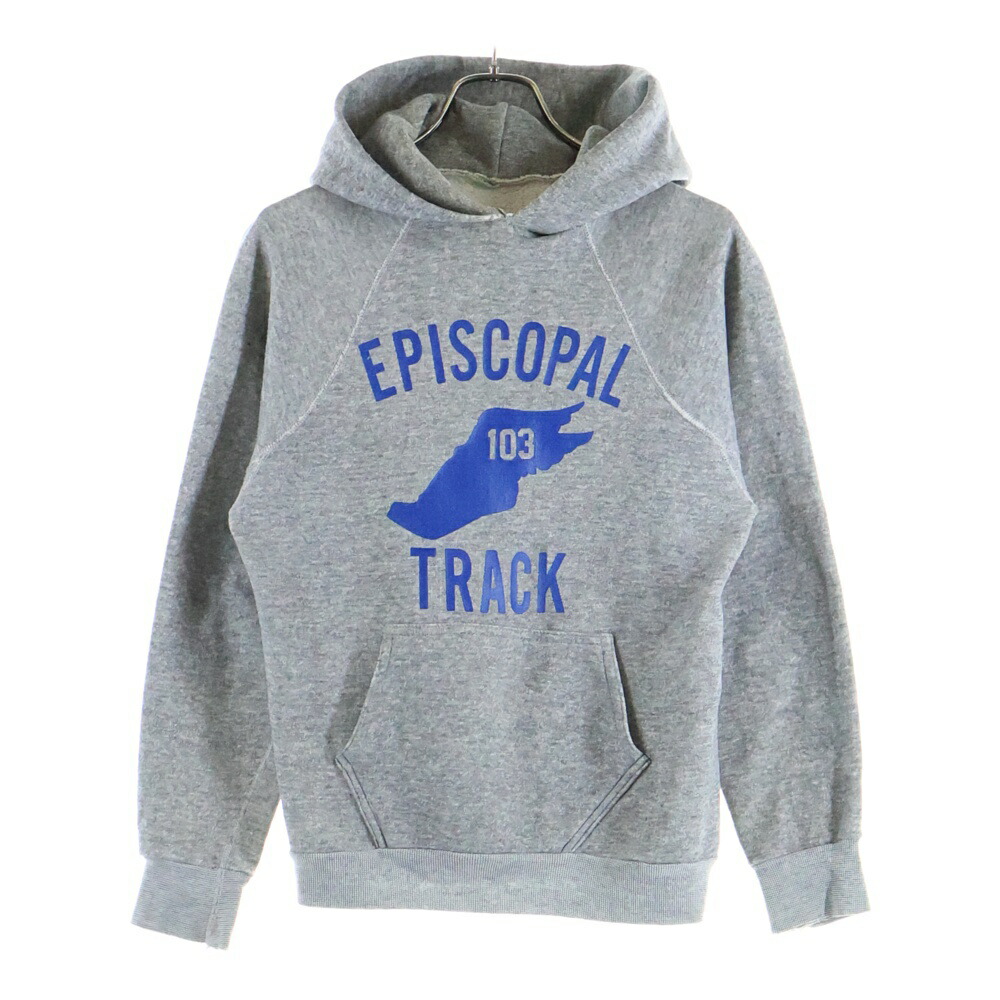 VINTAGE(ヴィンテージ) 60S EPISCOPAL TRACK WING FOOT PRINT HOODIE PARKA 3段 袖貫通 脇ガゼット 霜降り ウィングフット フロントプリント フーディー パーカー グレー【中古】【程度B】【カラーグレー】【オンライン限定商品】
