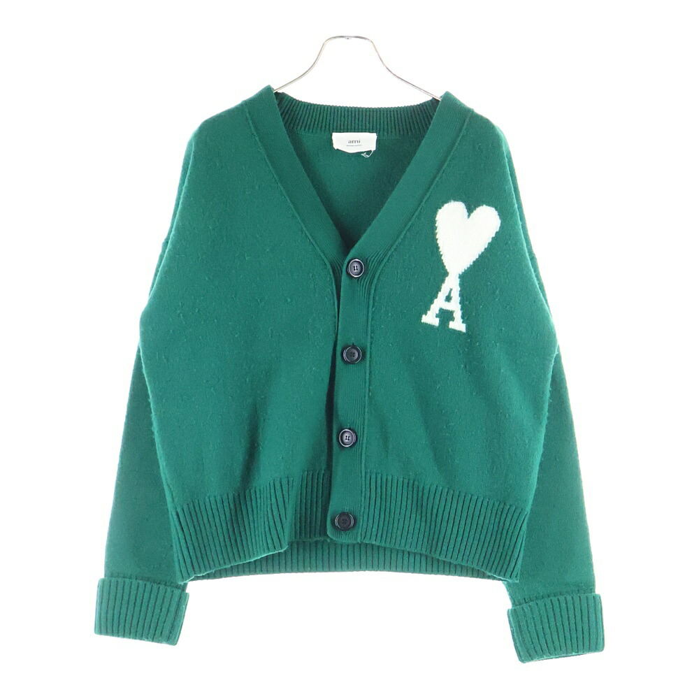ami(アミ) サイズ:S Heart Wool V-Neck Cardigan ハートロゴ ニットカーディガン グリーン【中古】【程度B】【カラーグリーン】【取扱店舗BRING WASTE_NOT】｜ブランド買取・販売　BRING