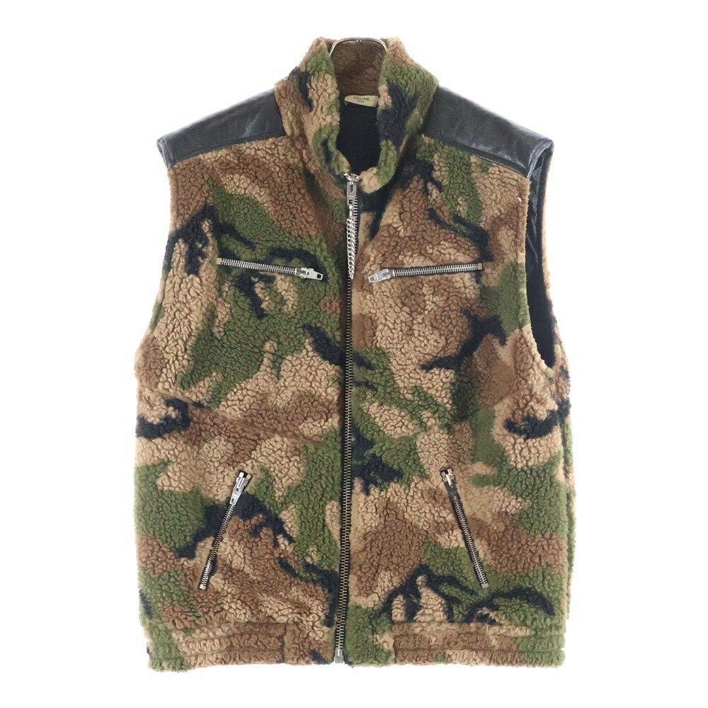 CELINE(セリーヌ) サイズ:M CAMO FLEECE VEST カモ フリース ベスト ブラウン/グリーン 2Y306893L【中古】【程度B】【カラーブラウン】【オンライン限定商品】